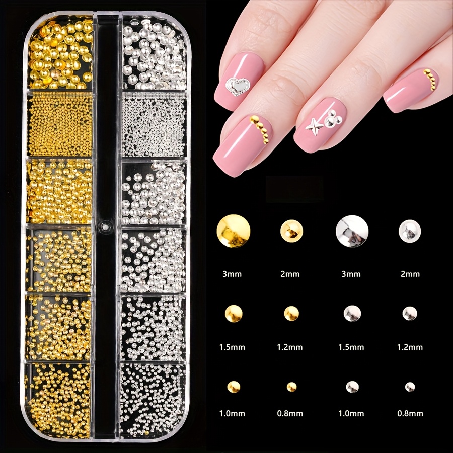 Image of 3d Mixed Sizes Nail Art Studs Golden Silvery Mini Metal Caviar Nails Beads Ball Nail Nest Nails Rivets Jewelry For Women Manicure Nails Supplies Crafts Decorations