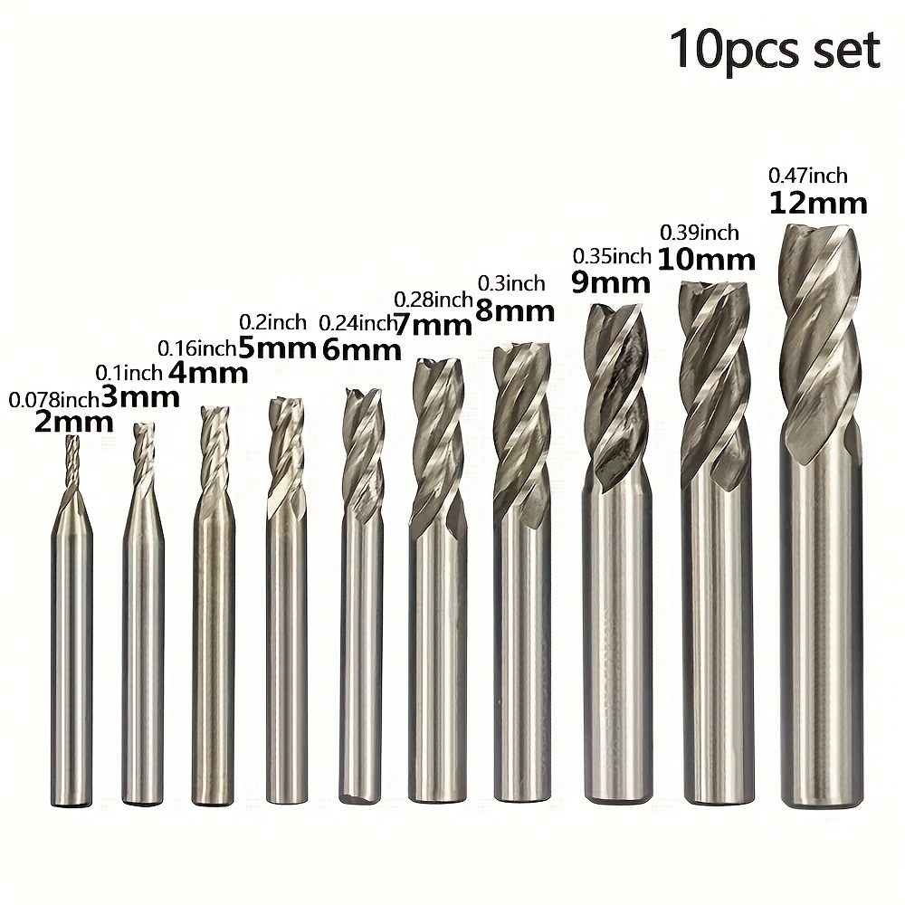 E-shop 10 Stück HSS 4-Schneidende Gerade Fräser - Hochgeschwindigkeitsstahl mit 4-Schlitz-Design für Holz & Metall CNC-Bearbeitung, Langlebige