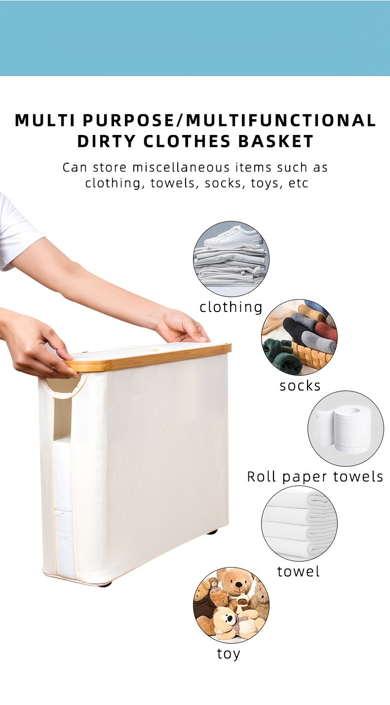 Versatile Bamboo Laundry Basket with Lid - Holds 12 Rolls, Breathable & Storage Solution for Bedroom, Bathroom & Living Room, Laundry Room Accessories, Laundry Room Accessories, Toilet Paper Storage Containers