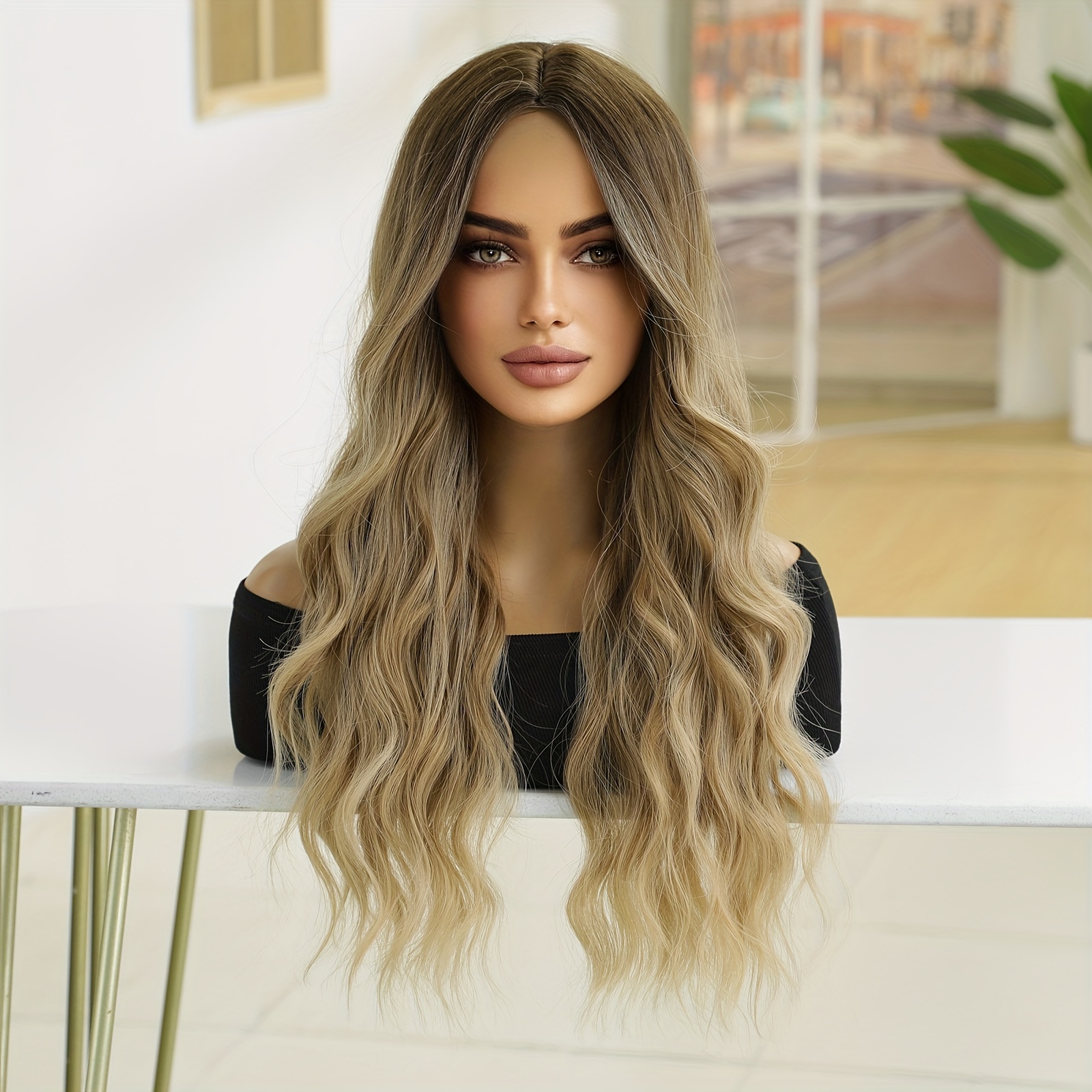 synthetic wig headband womens bangs gradient light brown - Temu