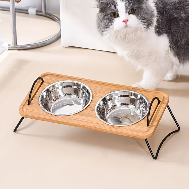 Image of Elevated Pet Bowl Stand With 2 Stainless Steel Bowls, Tilted Raised Feeder For Cats And Small Dogs