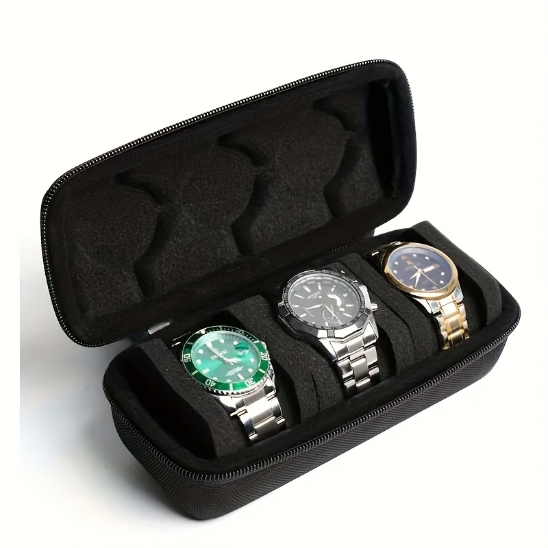 TEMU 3 Slots Hard Watch Travel Case, Watch Roll Case Storage And Organizer For Men And Women, With Anti Move Watch Pillow (black Fabric 3slots), For