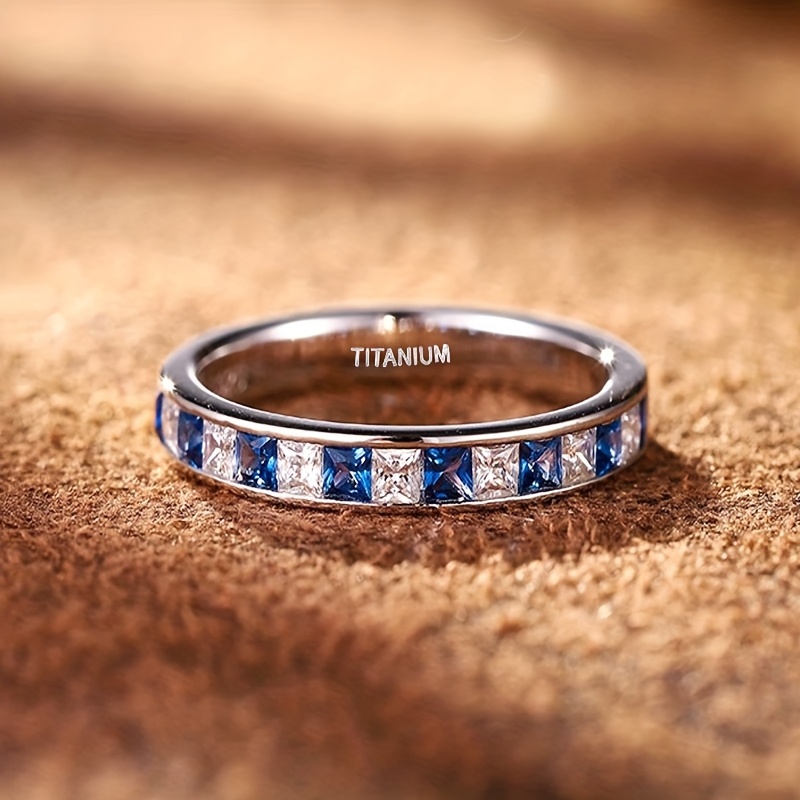 Women's 4mm Wide Blue and White Mixed Cubic Zirconia Ring