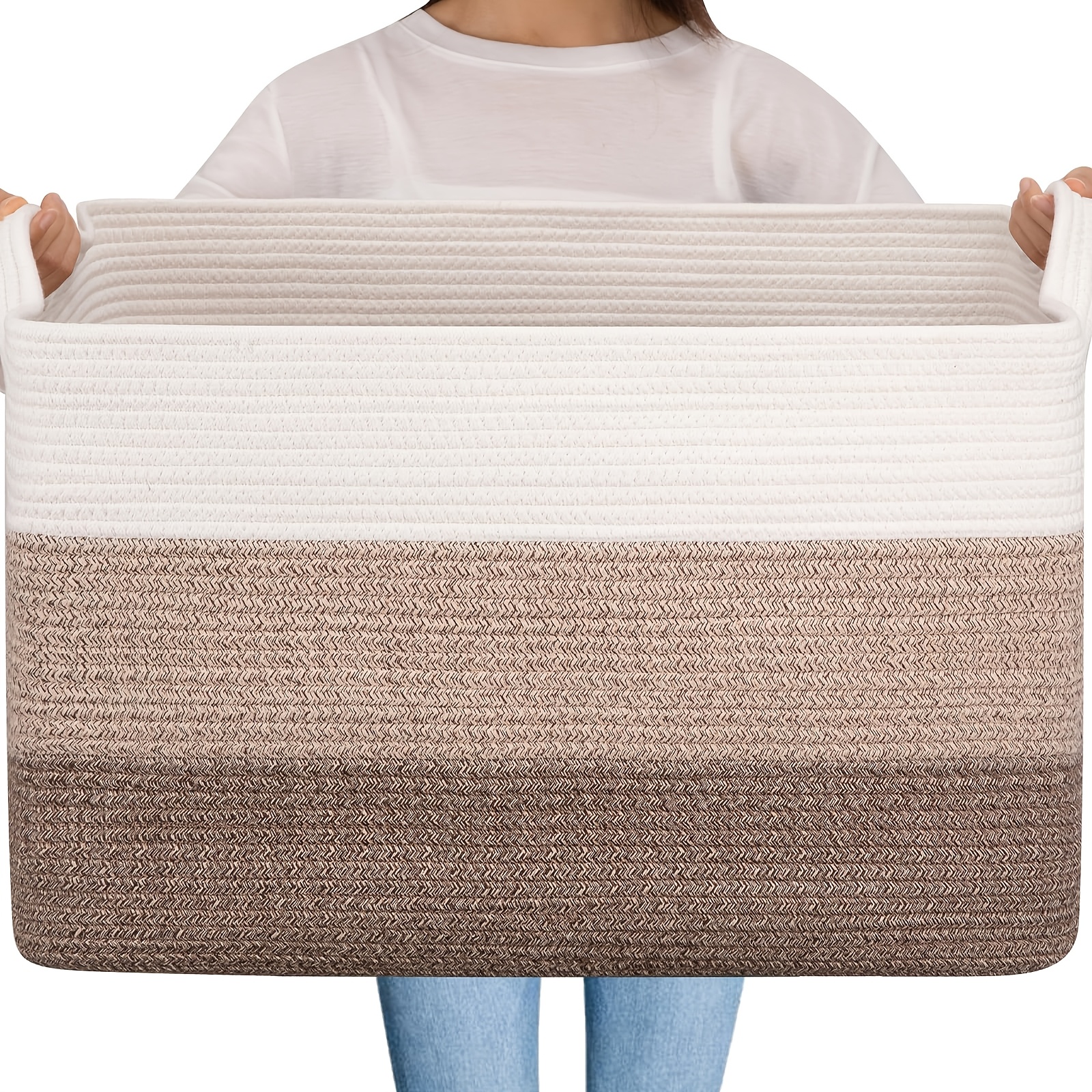 TEMU Extra Large 24" X 16" X 15"l & 20''×16''×12'' Collapsible Laundry Basket, Living Room Cotton Rope Storage Basket For, Toy Basket For S And Dogs, Laundry Basket Bin For Clothes, Towels