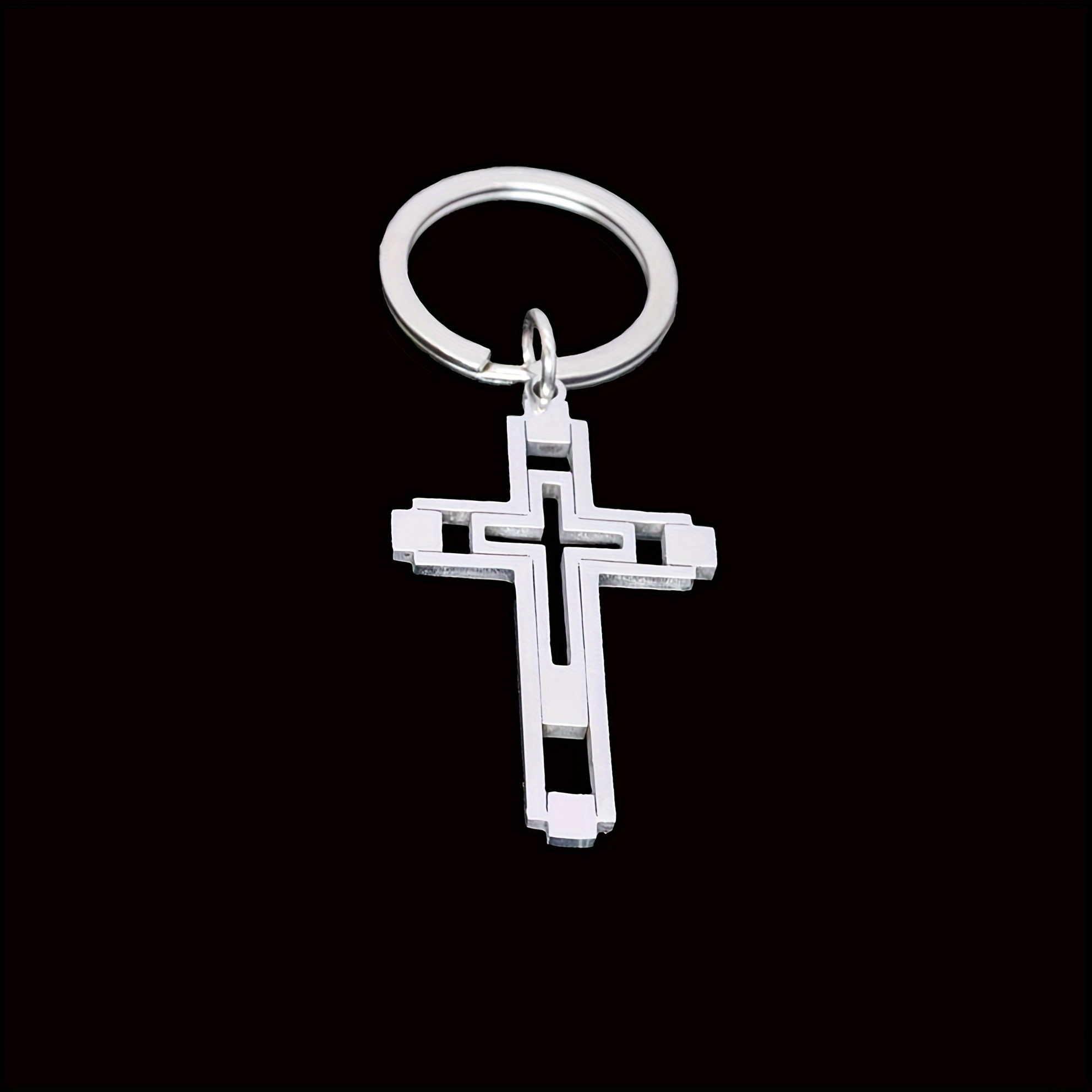 2024 Stainless Steel Cross Pendant Keychain For , Personality Cross Keychain Bag Car Accessories Birthday Anniversary Gift