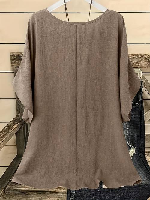 2pcs womens casual vacation solid color round neck batwing sleeve shirt no accessories included