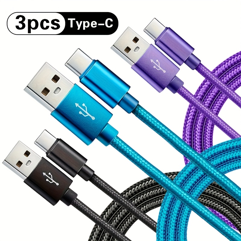 Type-c Usb Fast Charging Cable 3pcs Nylon Braided Usb A To Type-c Fast Charging Cable For Redmi Oppo And More For Iphone 15 16 17series Mobile Phone Charging