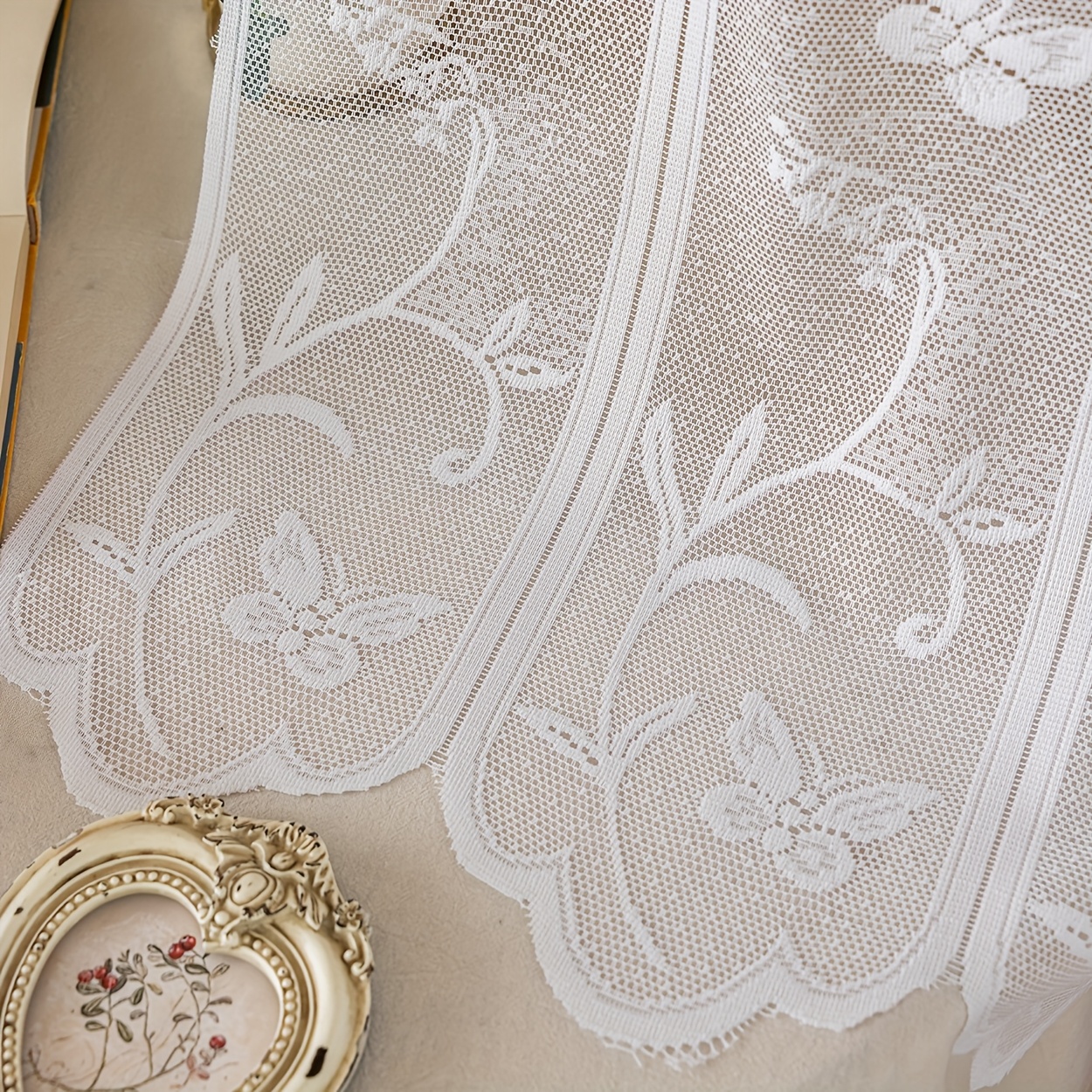 E-shop 1Panel Bohemian Landhaus Jacquard Blumen Sommer Gardine mit Stangenhalterung, geeignet für Wohnzimmer, Schlafzimmer, Balkon, Küchenfenster-Dekor