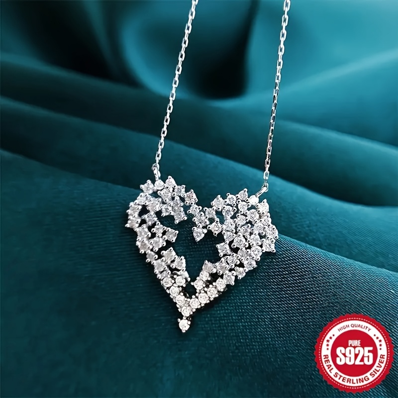 Stunning Love Heart Cubic Synthetic Synthetic Zirconia Pendant Necklace - S925 Sterling Silvery Birthstone Delicate Jewelry For Women And - Perfect Engagement, Wedding, And Anniversary Gift Idea
