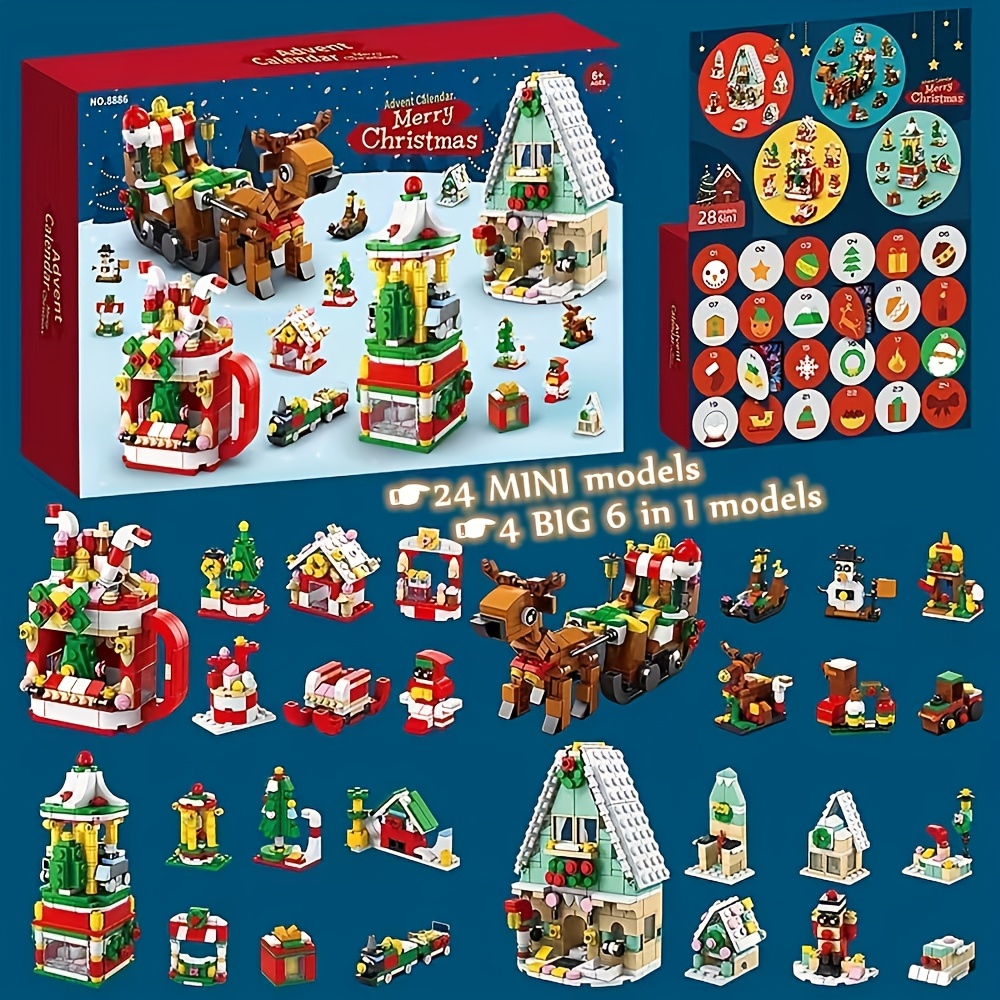 TEMU 2024 Xmas Advent Calendar For Children: 6 In 1 Christmas Building Blocks Set, 28 Models In Total - 24 Day Christmas Countdown Calendar For Adult