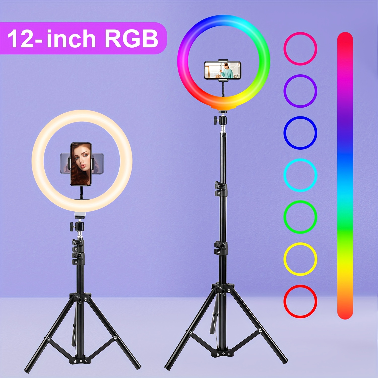 

12 Inch Rgb Circular Light, Bright And Adjustable, Equipped With A Flexible Tripod, Perfect For Selfies, Video Recording, Content Creators, And A Stand For