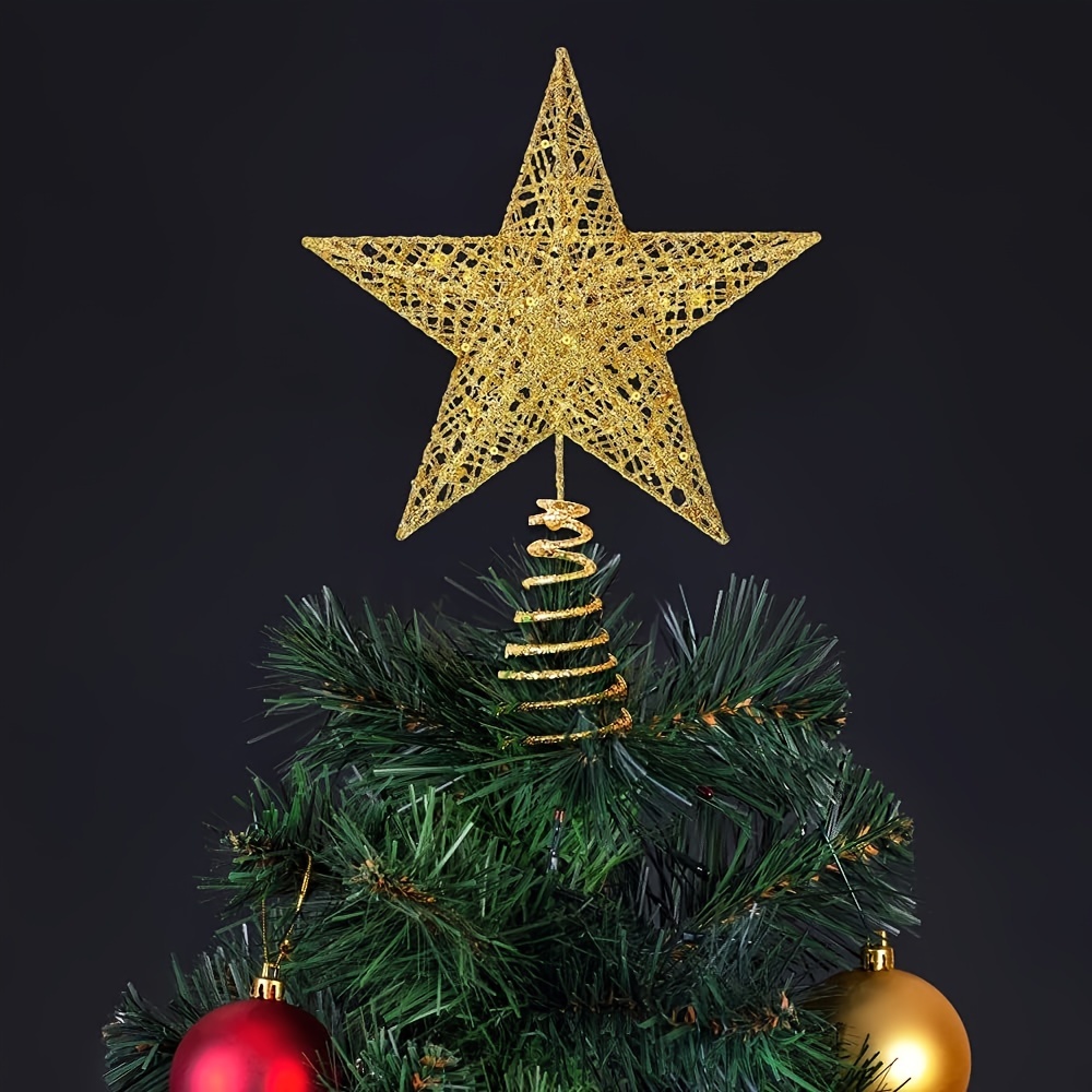 

1pc Christmas Tree Toppers Glitter Golden Hollow Star Treetop Topper For Christmas Tree Decoration For Indoor Decoration