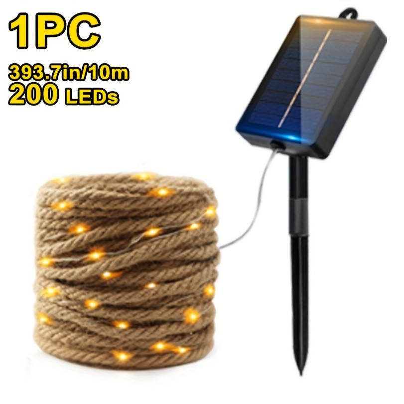 E-shop ./2 Stk. 200/100 LED Vintage Seil Lichterkette, Solarbetriebene Feenlampe mit 8 Blinkmodi, IP65 Semi-Flush Mount Rasenlampe für Außenbereich