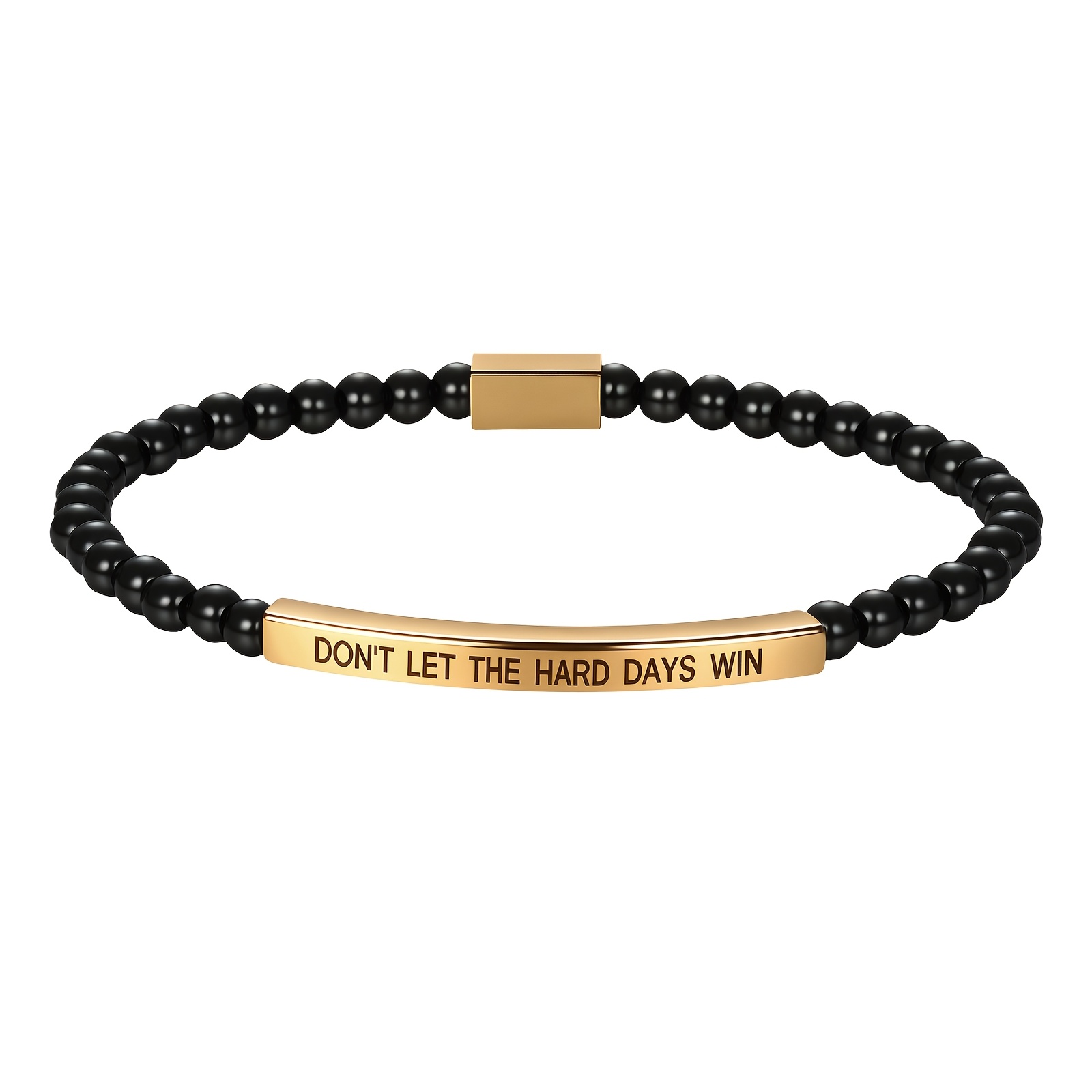 Image of Jewelrywe Women's Inspirational Beaded Bracelet: 'don't Let Days Win' Engraved Stainless Steel Adjustable Elastic Bead Bracelets Motivational Jewelry For Sisters