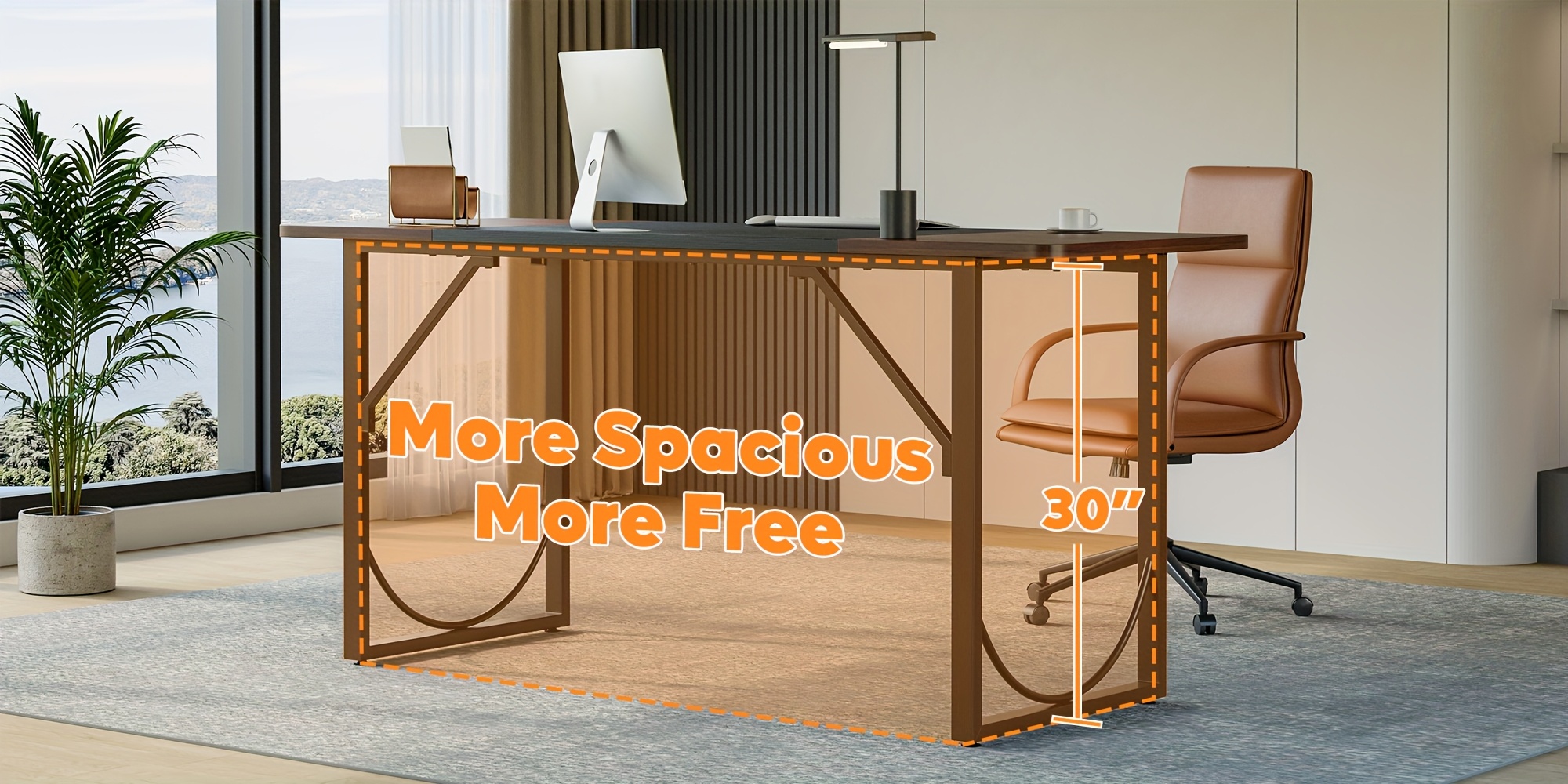 Executive Office Desk 63 Inches with Headphone Hooks, Modern Workstation for PC Laptop, Vanity Table, Craft Table, Office Furniture, Unique Color Matching Design, Computer Desk for Small Spaces, for home Office Workspace Gaming Desk with Metal Frame