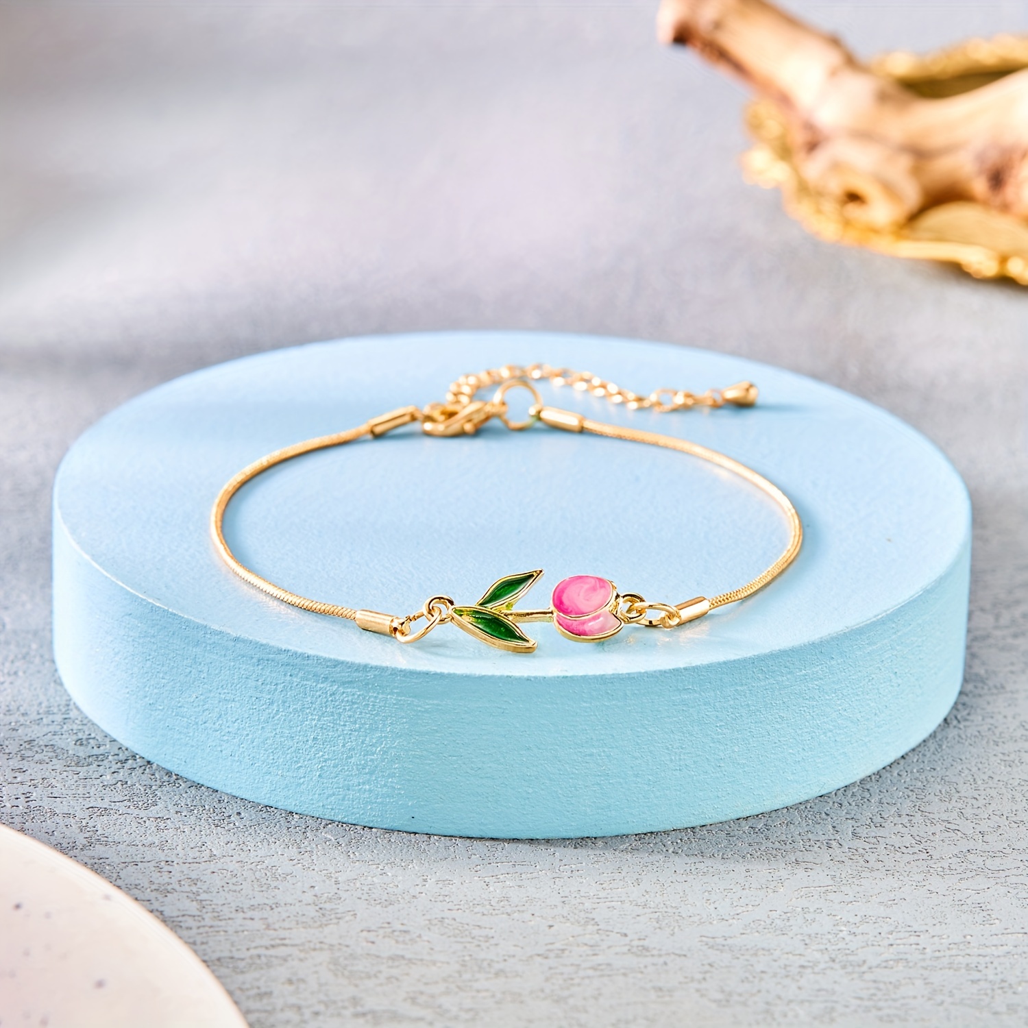 1 pieza, estilo elegante y lindo, pulsera de tulipán con goteo de aceite colorido, cadena de cierre de langosta creativa de moda para uso diario y fiesta, regalo ideal para damas.