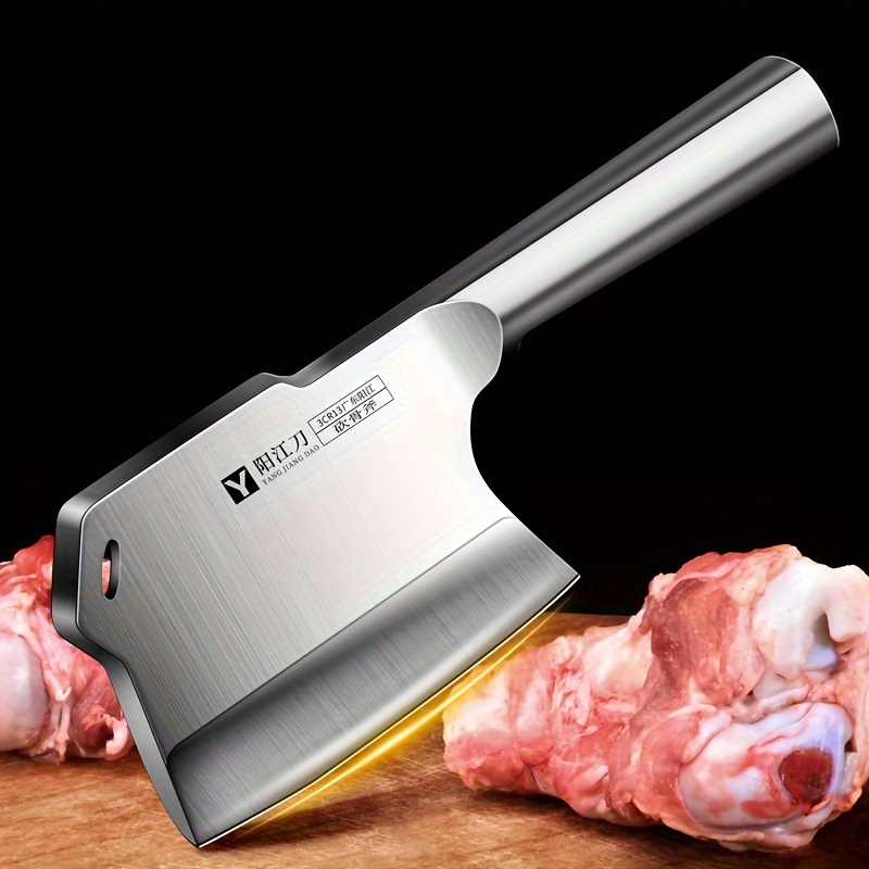TEMU Heavy Duty Stainless Steel Butcher Knife With Thickened - Professional Meat And Bone Cutters, Ergonomic Handle, Suitable For Home And Restaurant Use