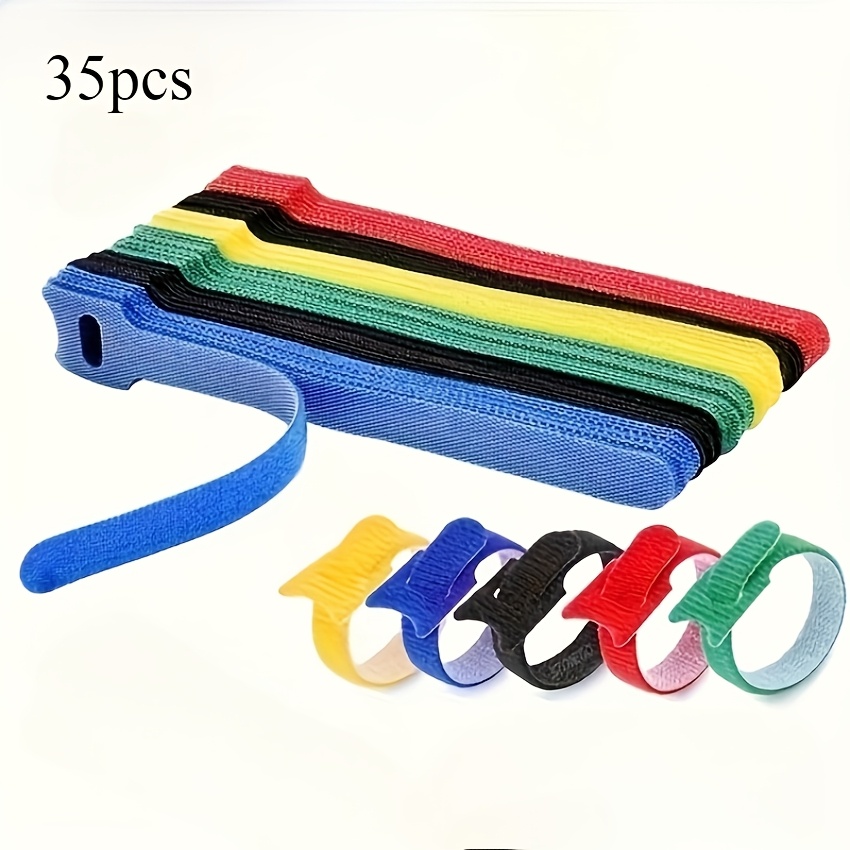 E-shop 35 Stück Gemischte Farbe Robuste Nylon Selbstklebende Bänder | Datenkabel- und Kopfhörerkabel-Organizer für Büro, Computer, Router-Management,