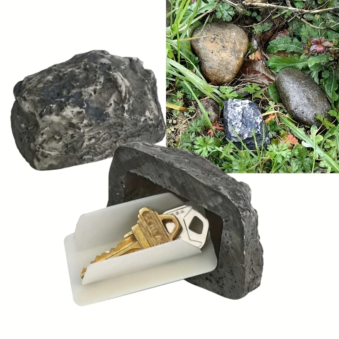 TEMU Hide A Outdoor Fake Rock With Key Hider Safe Storage Box For Outside Indoor Garden Ornament Decorative Stone Large Size Holder, Secret Outdoor