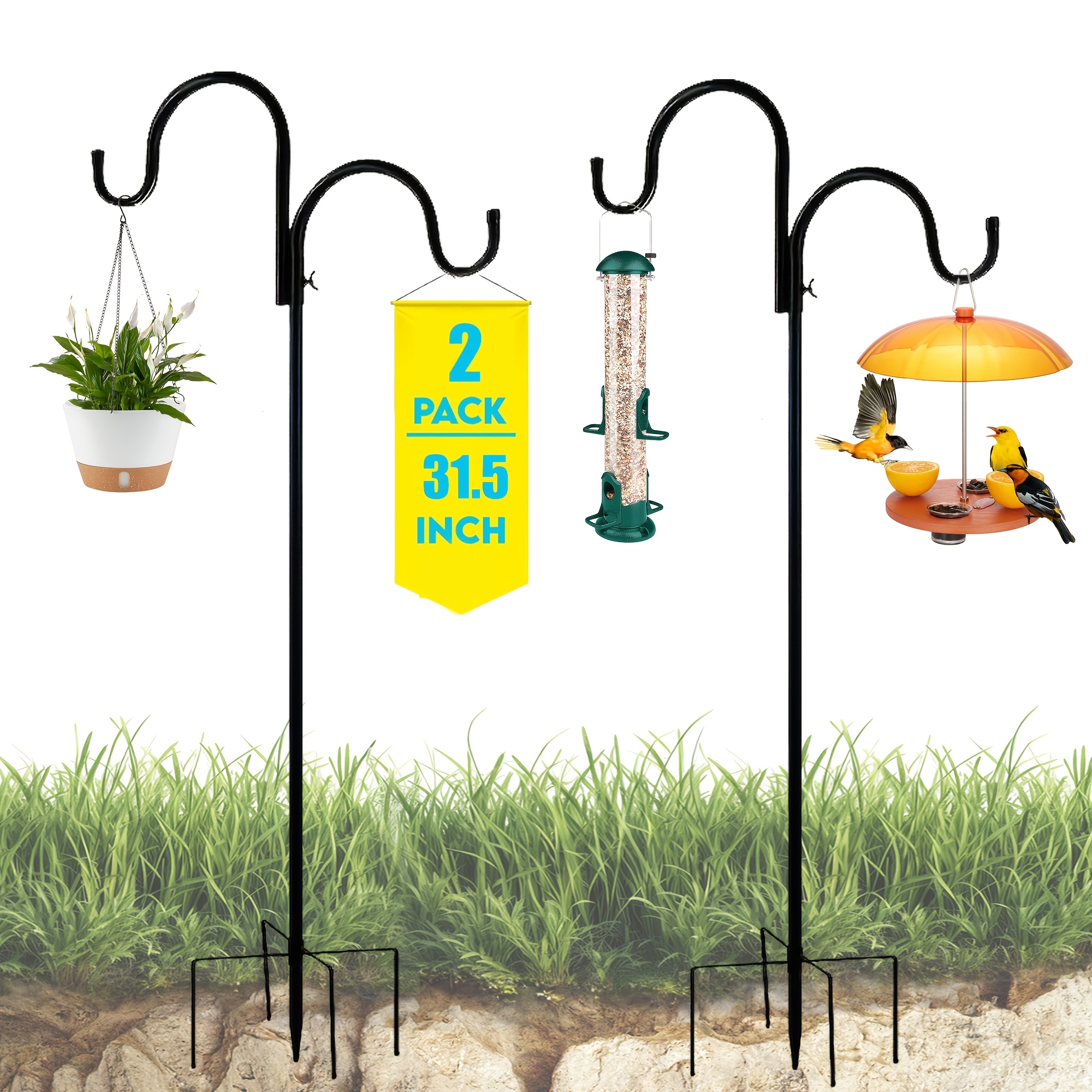 outdoor shepherds hook, 5-prong base plant hanger garden hooks for hanging  bird feeder - patio, lawn & garden - Temu