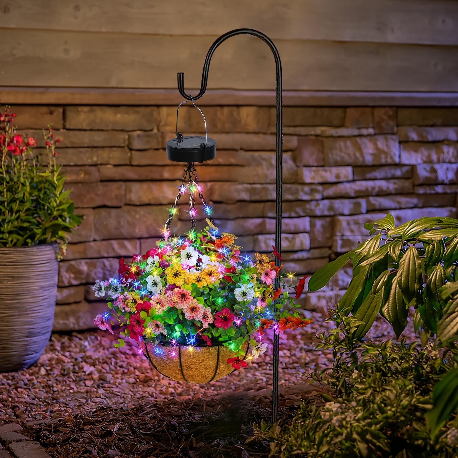 

Solar Hanging Lights, 1pack Solar Flower Basket Lights, Fake Hanging Plants With Solar Lights, Solar Flower Lights With Artificial Flowers (multi-color) For Garden, Patio, Path, Lawn Decorative Lights