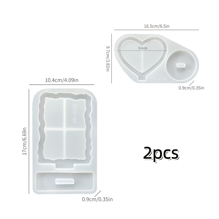 TEMU Lot de 2 moules en silicone liquide pour résine à soi-, plateau pour cadre photo rectangulaire et de cœur, silicone pour résine goutte-à-goutte,