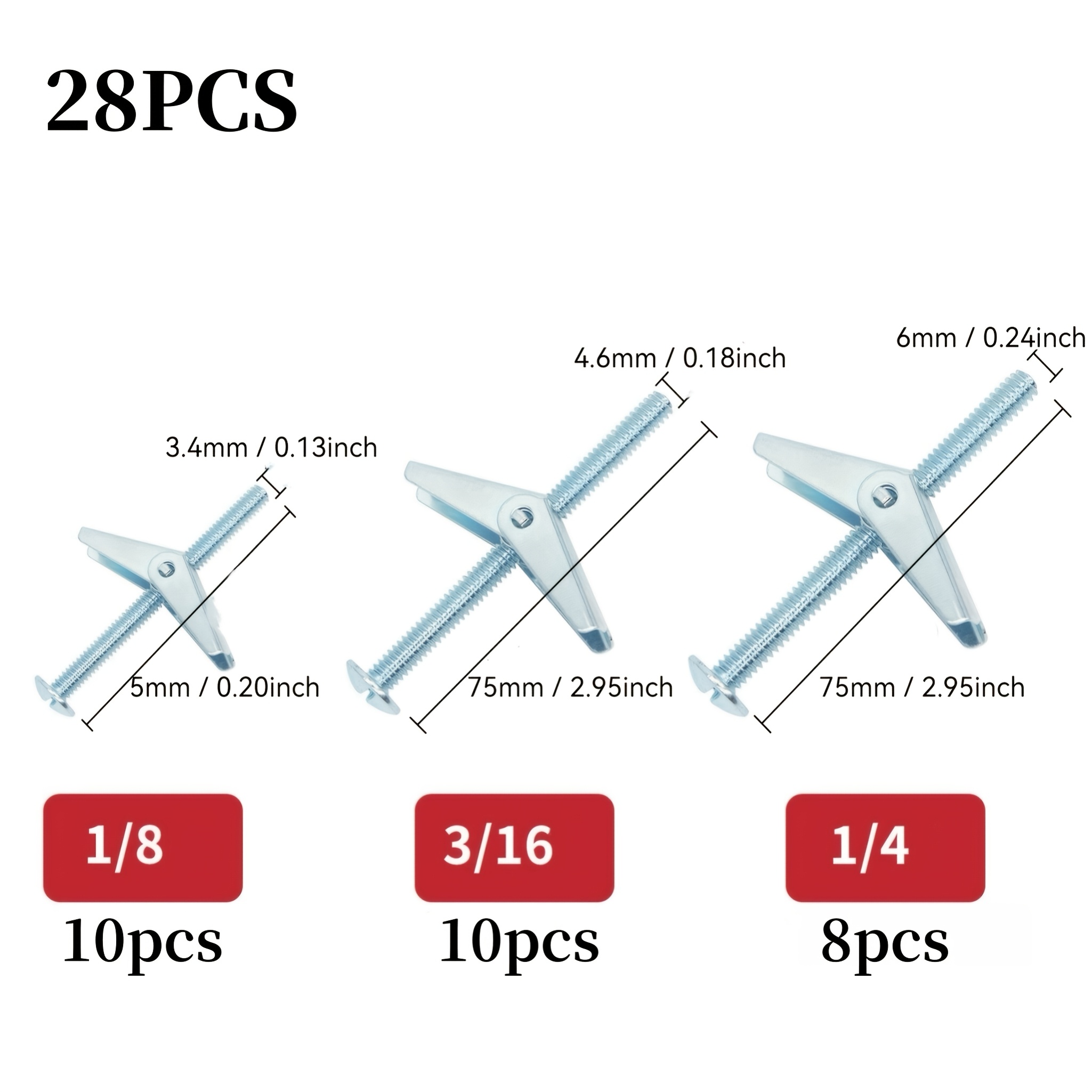 28pcs Wing And Wing Nut Set, 3 Specifications Of Expansion Screw Fasteners, For Hanging Heavy Objects On Walls