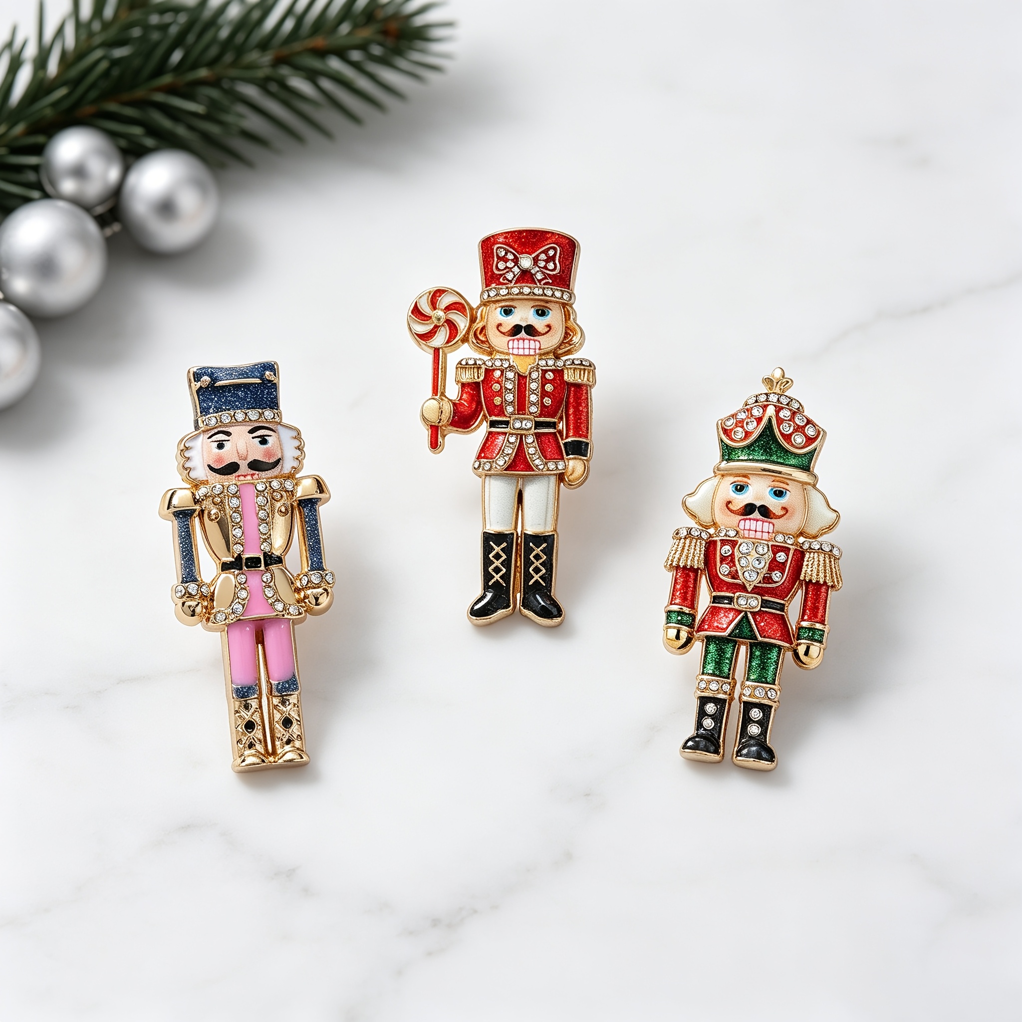3pcs/Set SOLEVDO Enamel Rhinestone Brooch, Nut Soldier Gift
