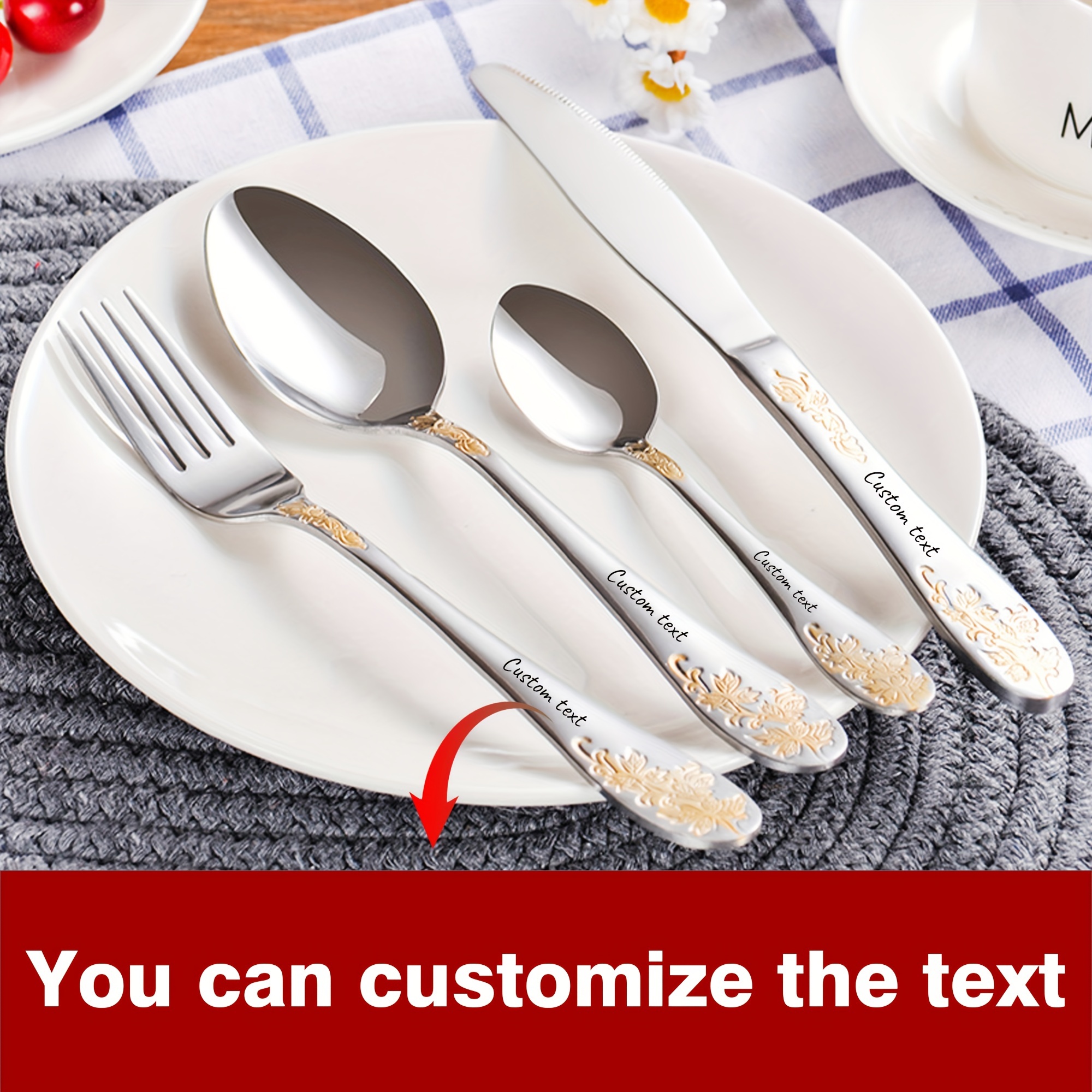 

Engraved Stainless Steel Cutlery Set - 4pcs, Personalized For Christmas, Halloween, Thanksgiving, Father's Day & Mother's Day - Includes , , Knives - For & Decor