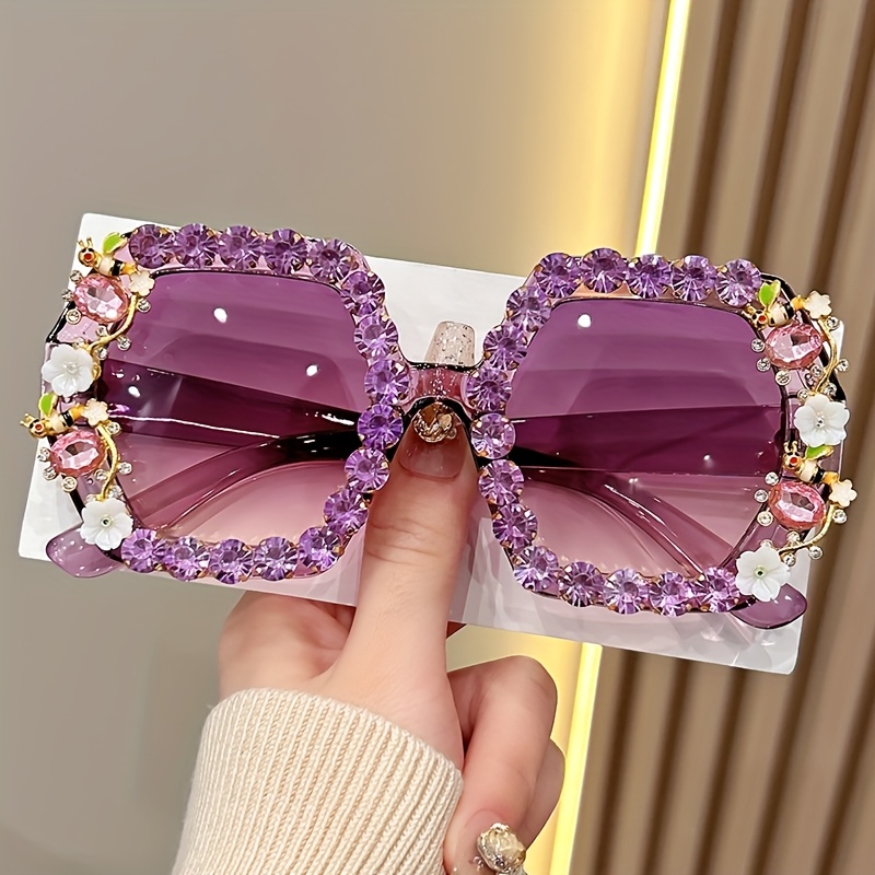 1pc oversized square womens fashion glasses luxury floral - Temu display picture 1
