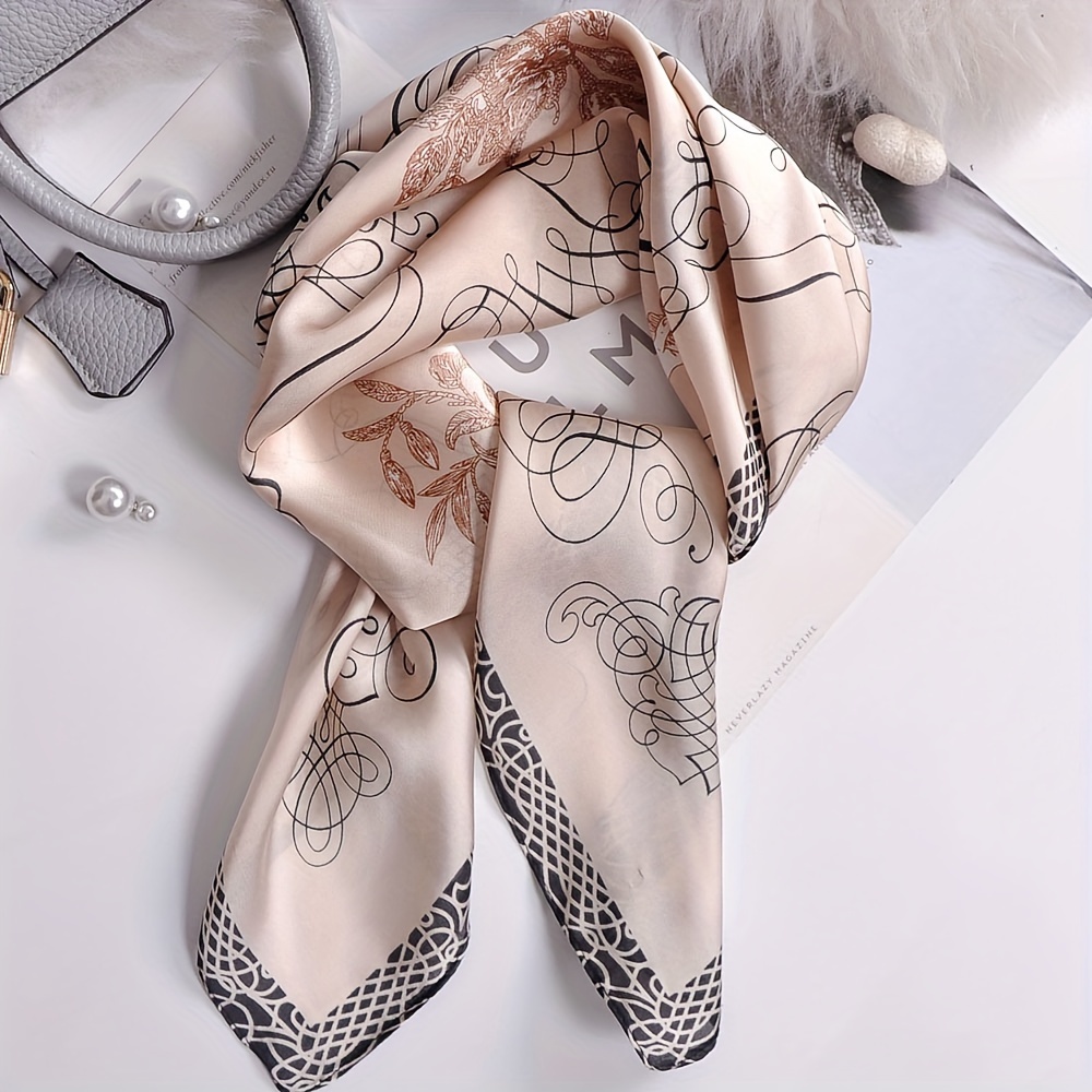 

27.6in Luxury Versatile Elegant Square Scarf With Vintage Print, Professional Small Neck Scarf