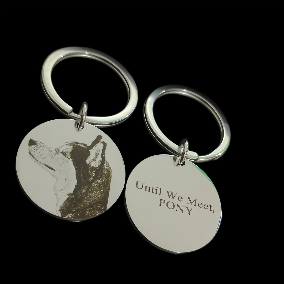 Engraved Round Pet Photo Keychain, Customizable