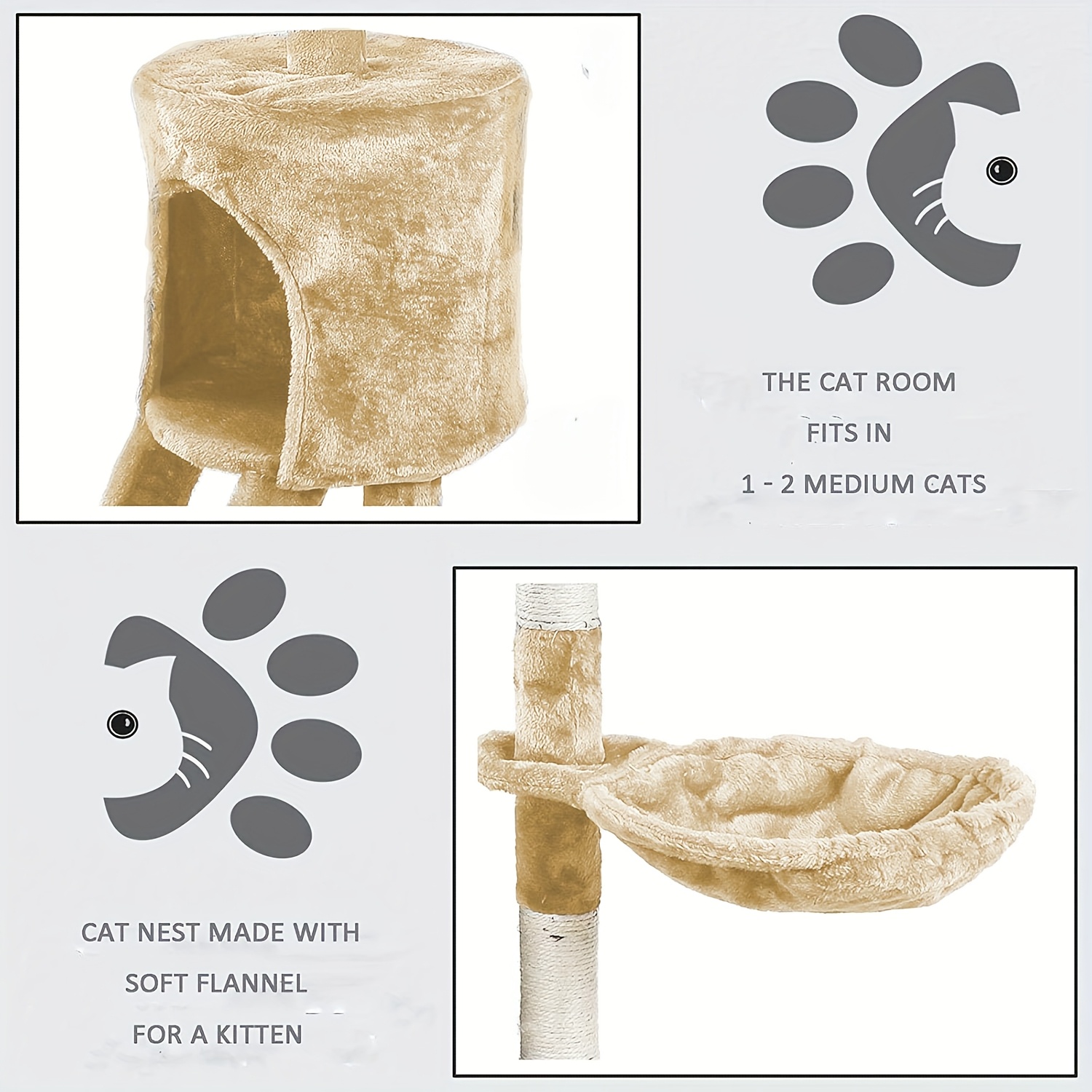 Turn pentru pisici de 140 cm înălțime, cu mai multe niveluri, stâlpi de zgâriat din sisal, cadru mare de cățărat, scară, hamac și casă - Mobilier robust pentru interior, pentru pisoi și pisici, turn alb/maro pentru cățărat, odihnă și joacă