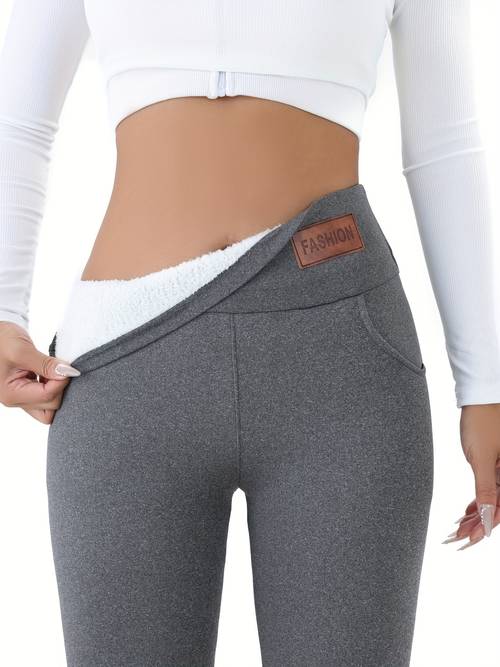 fall winter womens high waist lined fleece leggings with pockets soft warm casual fitness high stretch warm trousers