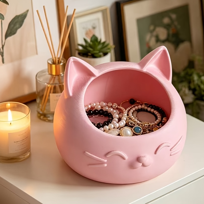 Image of 1pc, Cozy Style Cartoon Cat-shaped Organizer, Soft Cute Style Dressing Table Jewelry Box, Sweet Ring And Bracelet Organizer, Bedroom Bedside Delicate Item Storage, Jewelry Trays