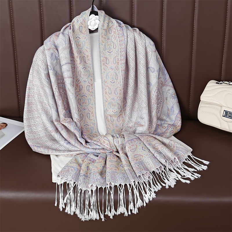 1pc Elegant Jacquard Pattern Pashmina Scarf With Paisley Motif, Smooth Texture All-Season Simple &amp; Generous Wrap, 2-Sided Paisley Design Shawl High-End Quality