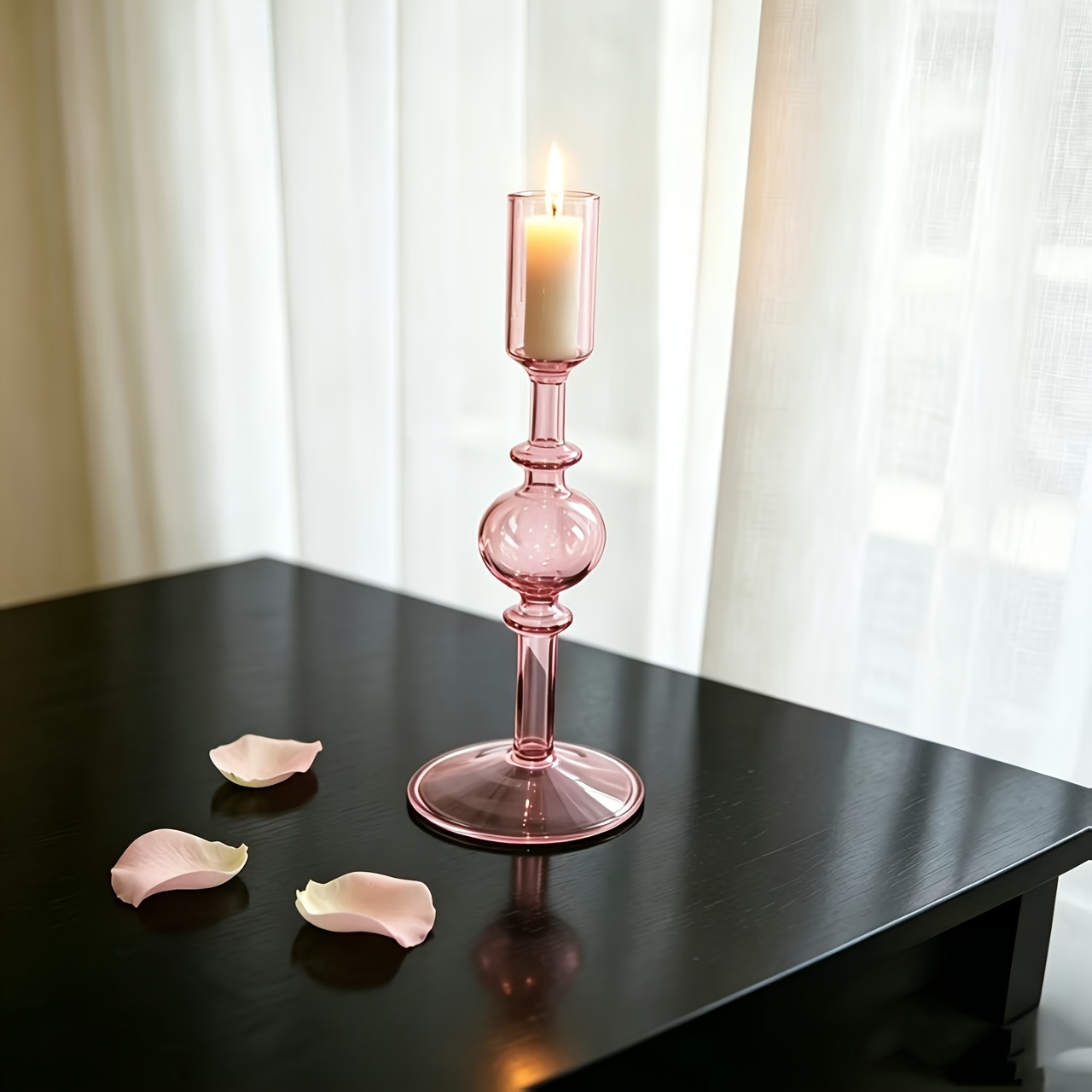 TEMU A Glass Candle Holder For Desktop Display. Available In Multiple Colors. Suitable For Wedding Dinners And Holiday Parties