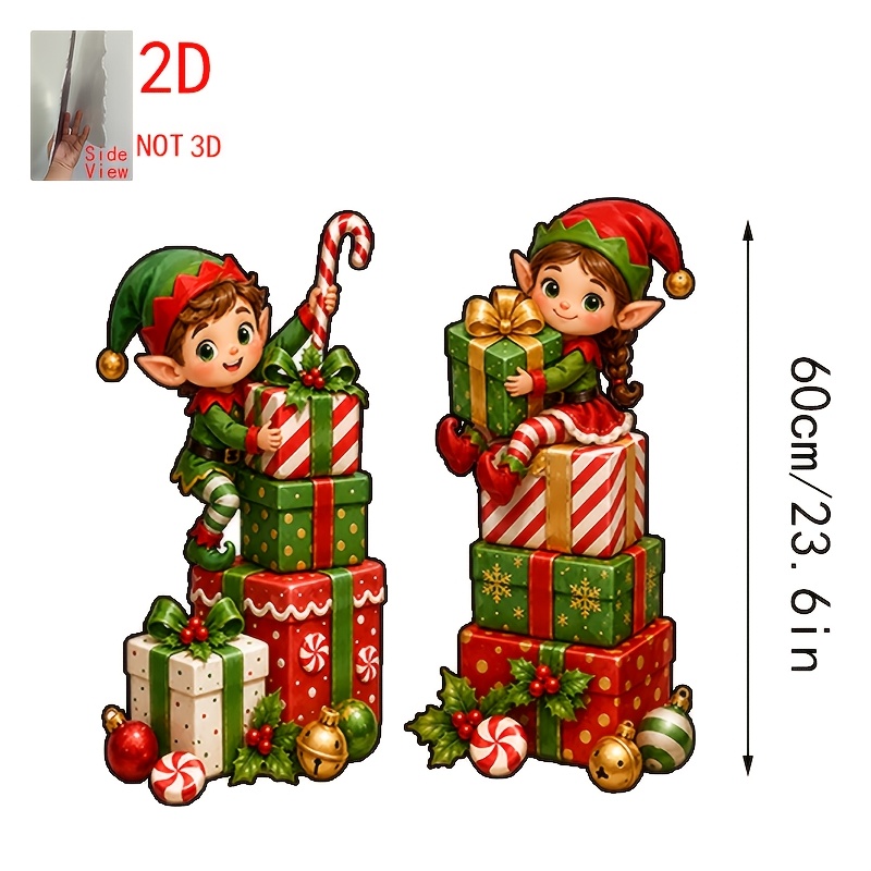 TEMU Plat 2D, [Plat 2D] Ensemble de décoration de jardin de Noël plat 2D, Père Noël vintage, , de neige et en pain d'épices pour accessoires de