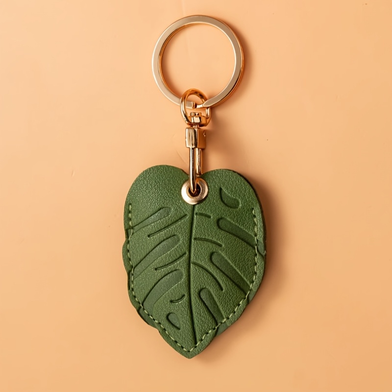 Image of Adorable Leaf Avocado Suitable For Airtag Protective Case Pu Leather Keychain Car Hanging Tag Access Card Holder Anti-loss Artifact Tracking Locator Pet Accessories