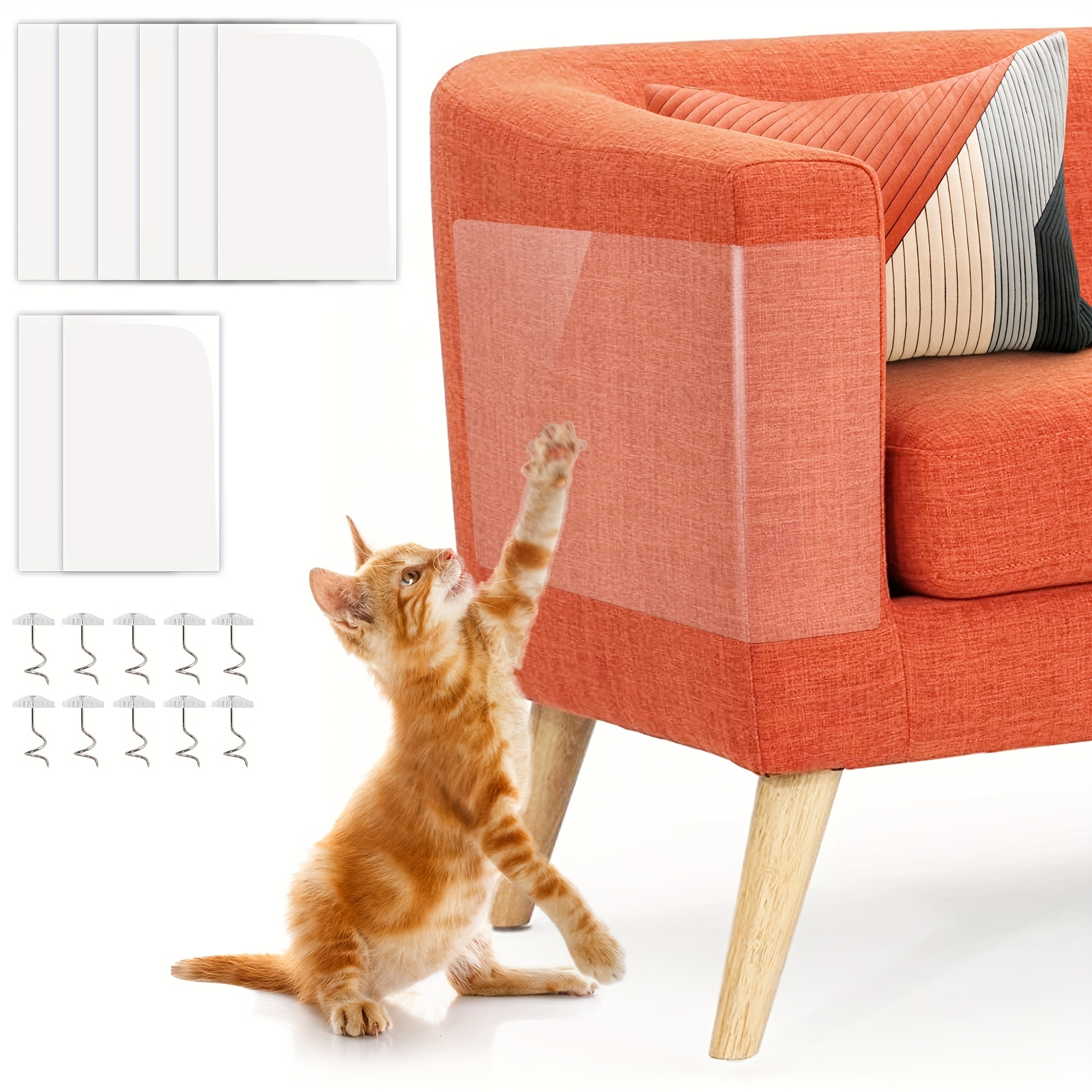 TEMU 8 Pack Cat Furniture Scratch Guards Couch Protector Anti-scratch Deterrent Pad Tape With Pins Clear