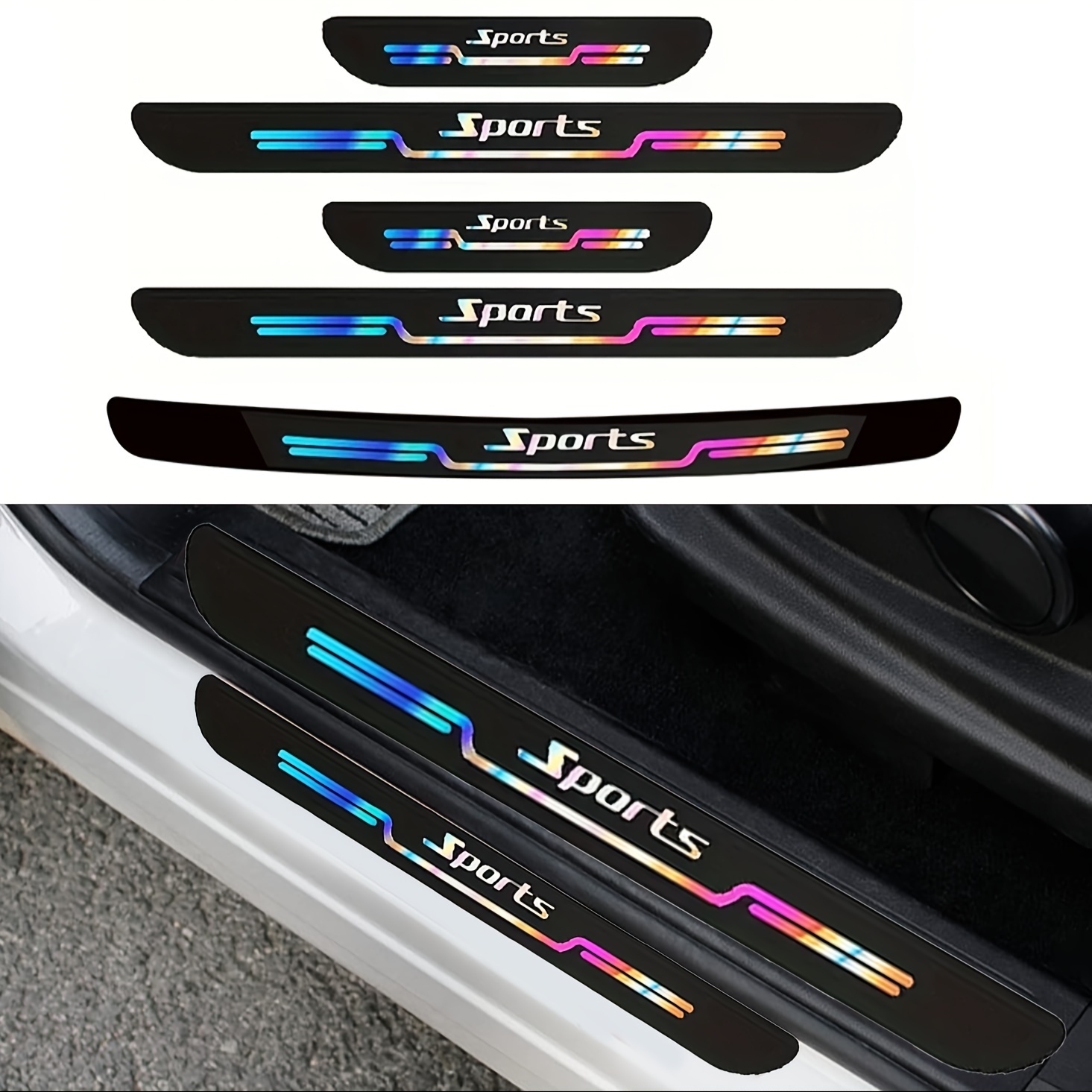 

5-pack Door Sill Protectors, Pu Leather, Front/ , Decorative Entryway Protection, Trunk Protective Strips, For Cars, Suvs, Business Vehicles, Car Threshold Protection