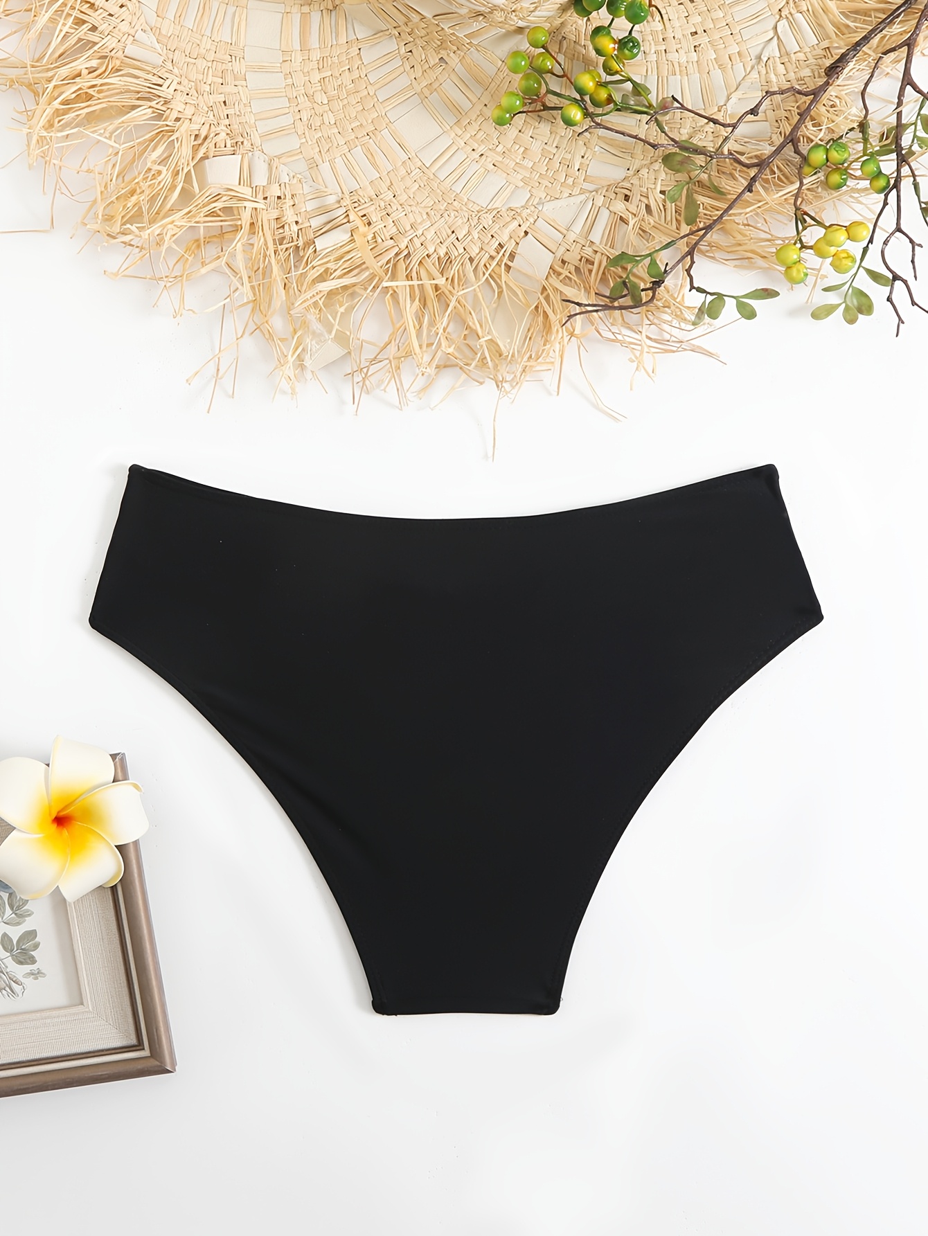 Criss Cross Ruched Swim Briefs, High Stretch Stylish Plain Or Color Block Bikini Bottoms, Women's Swimwear & Clothing