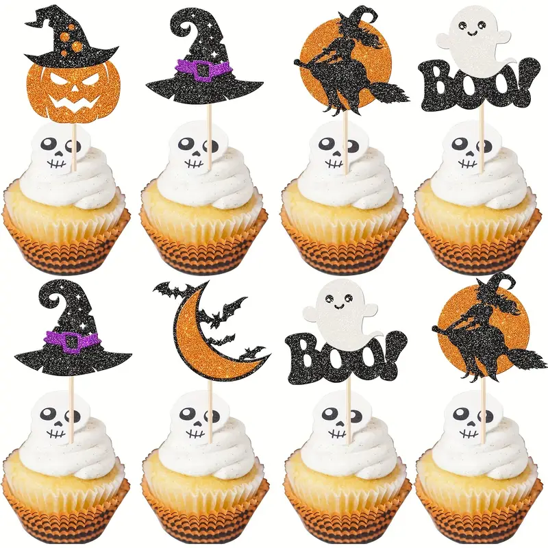 20pcs halloween boo cupcake toppers glitter bat pumpkin witch cupcake picks decorations for halloween theme baby shower birthday party cake decorations for halloween,christmas event & party supplies - home & kitchen - Temu United Kingdom