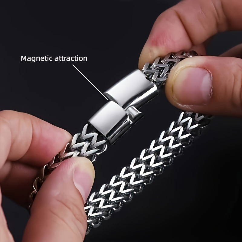 bracelet à double rangée cuban link en acier inoxydable avec design  , accessoire de mode unisexe,   une fermeture magnétique, look décontracté,   pour mari,   ou père Détails du produit 5