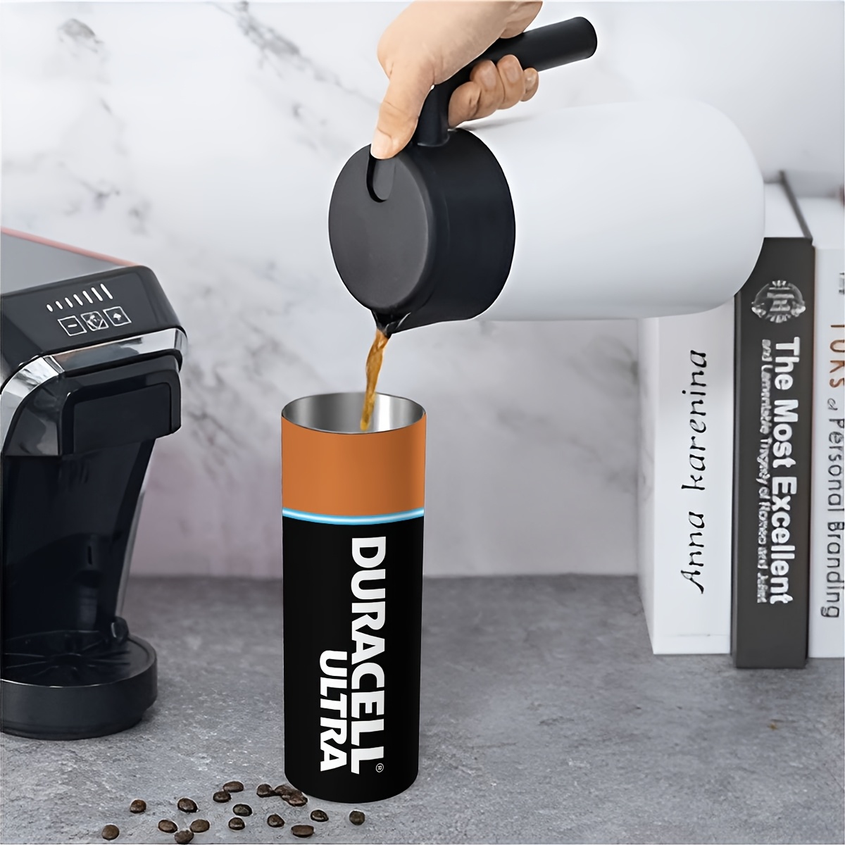 20oz Battery-Inspired Skinny Beer Tumbler with Lid & Straw - Stainless Steel Coffee Mug for Hot & Cold Drinks, Perfect Gift for Birthdays & Holidays, Best for Christmas, Perfect for Thanksgiving