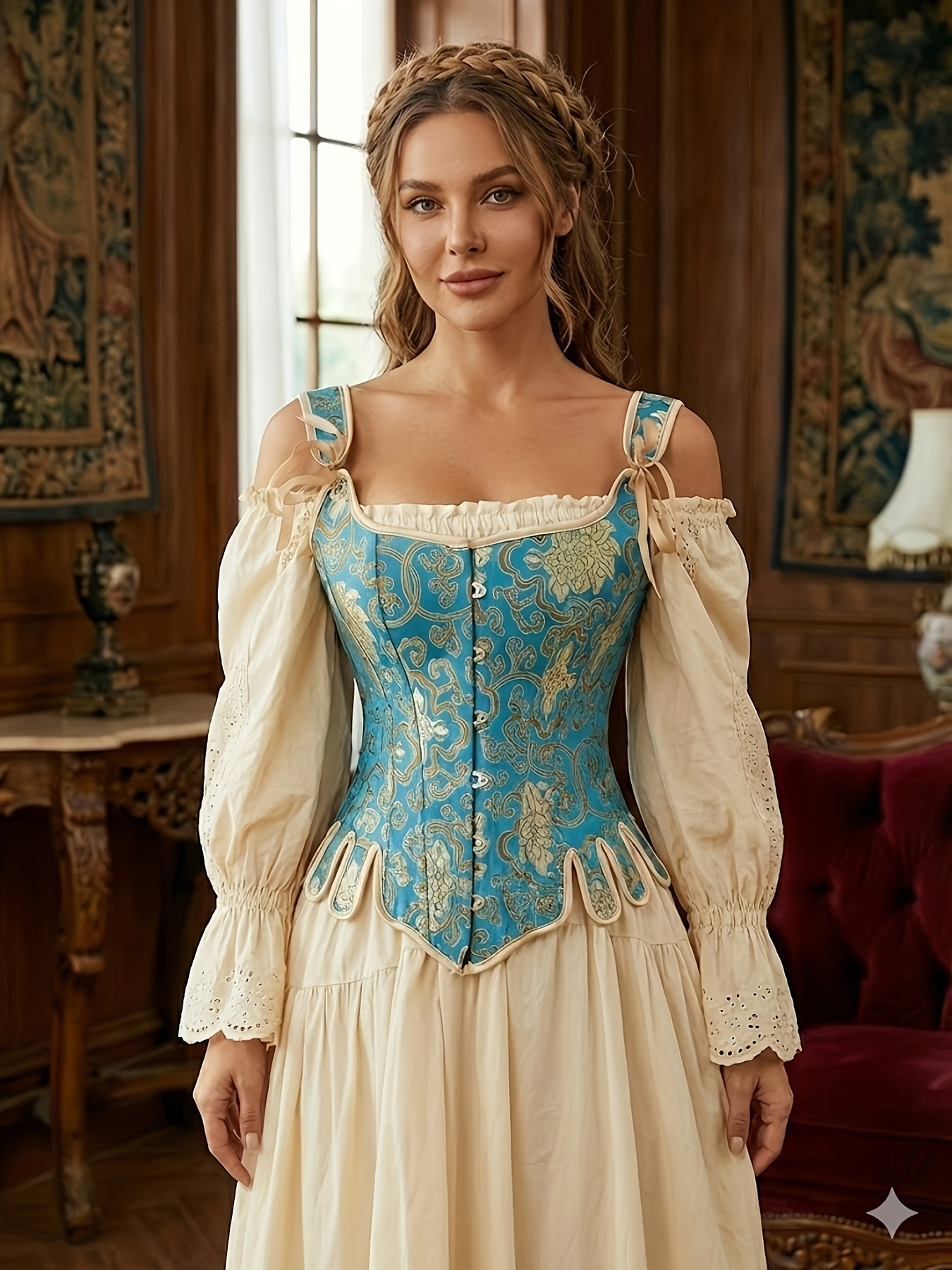 blue double shoulder strap corset golden patterns perfect - Temu Mauritius