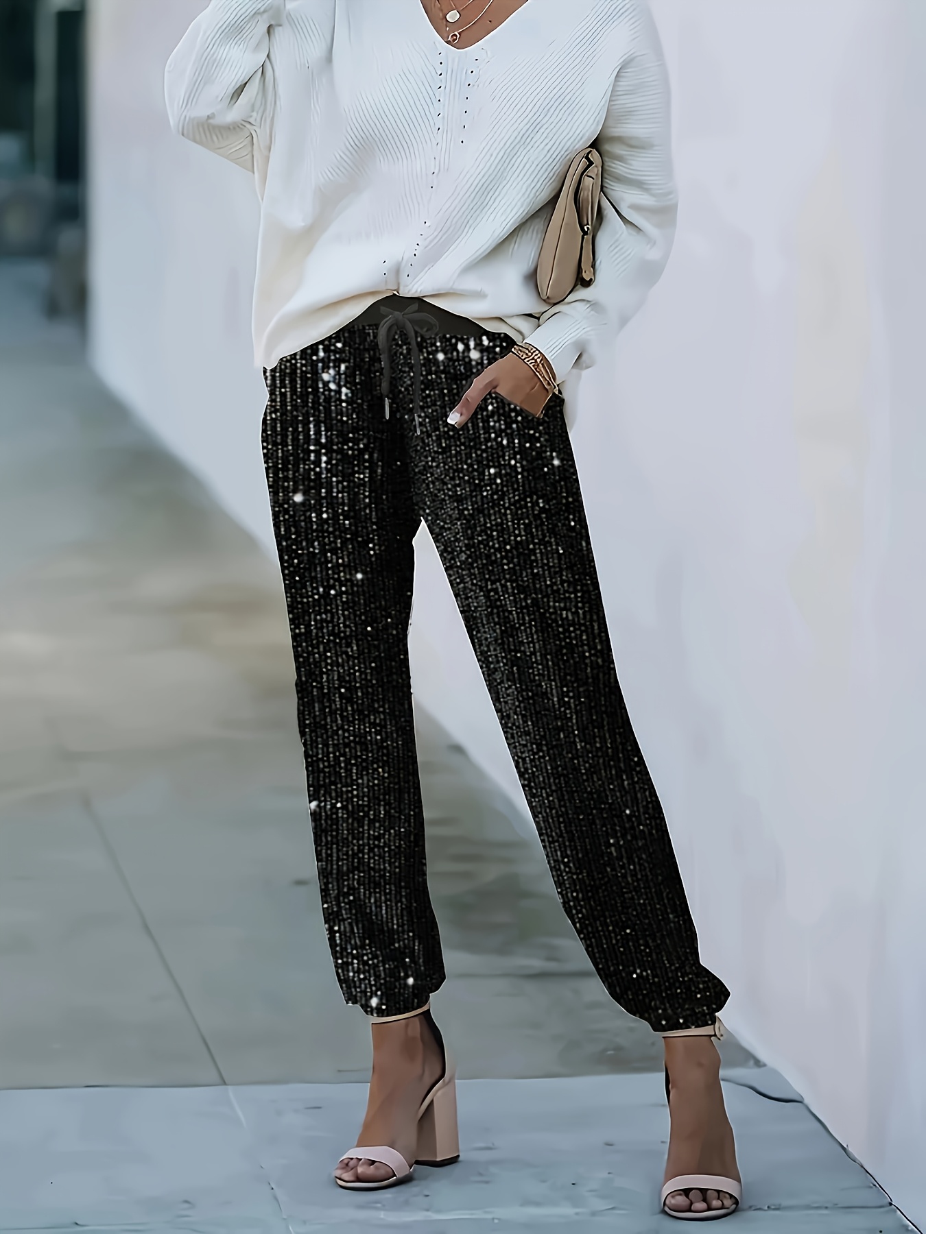fashion womens sequined style long pants