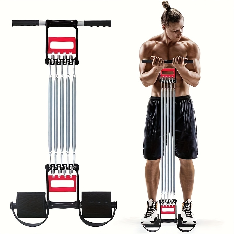 Image of Multifunctional Spring Chest Expander Abdominal Shaping Grip Pull-up Barbell Exerciser 5 Metal Springs Arm Strength Training Fitness Equipment