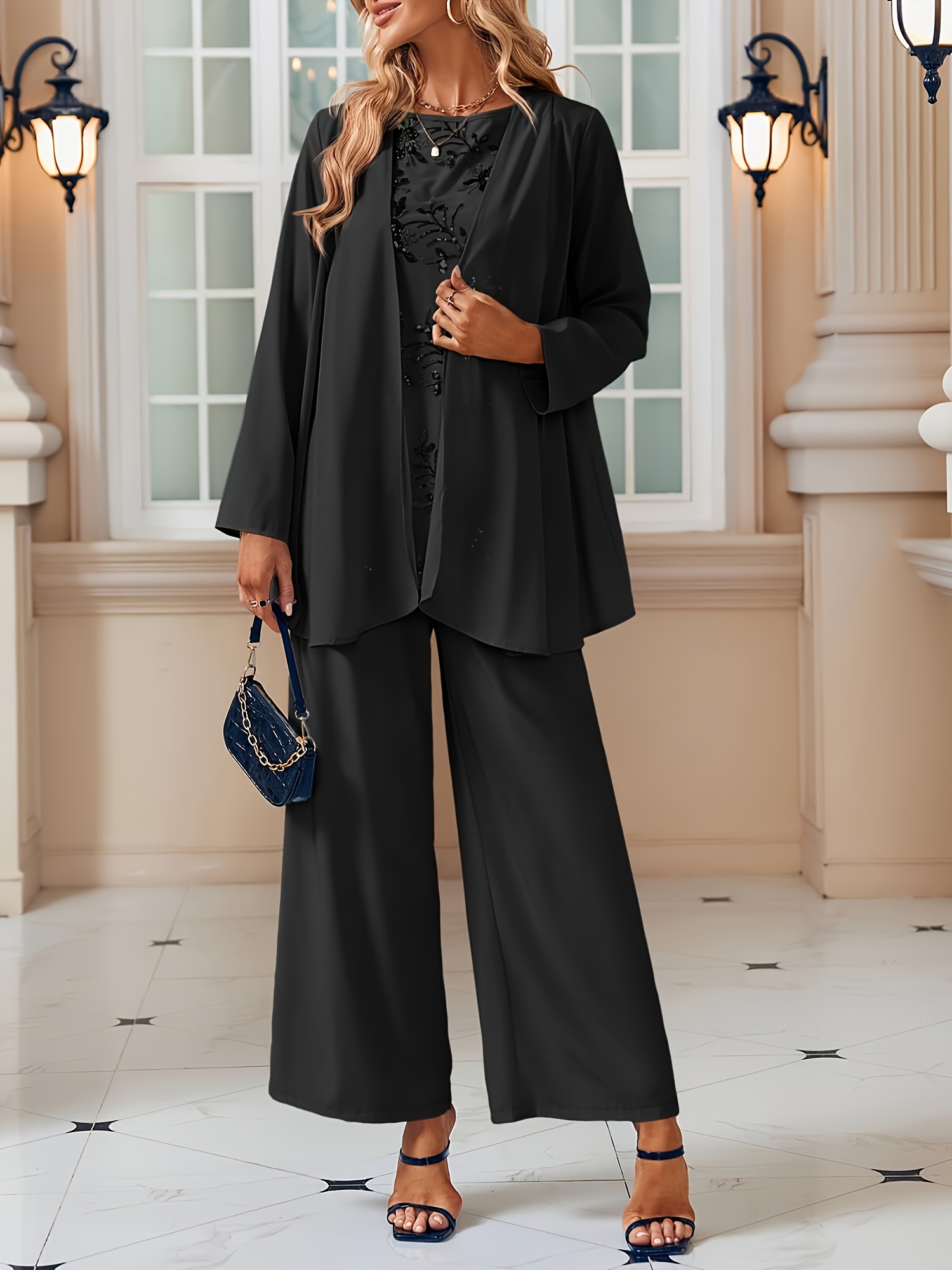 womens 3pcs lace pants suits set elegant mother bride outfit - Temu