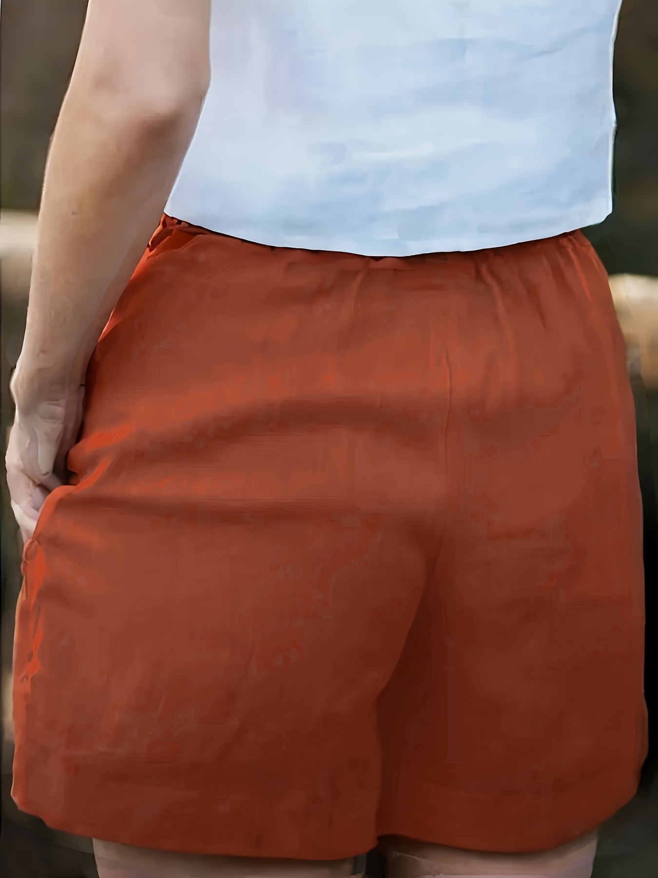 Women's High-Waisted Blend Casual Shorts, Solid Color, Non-Stretch Fabric, Spring Summer Autumn, Wide Waistband and Slant Pocket, Linen Texture